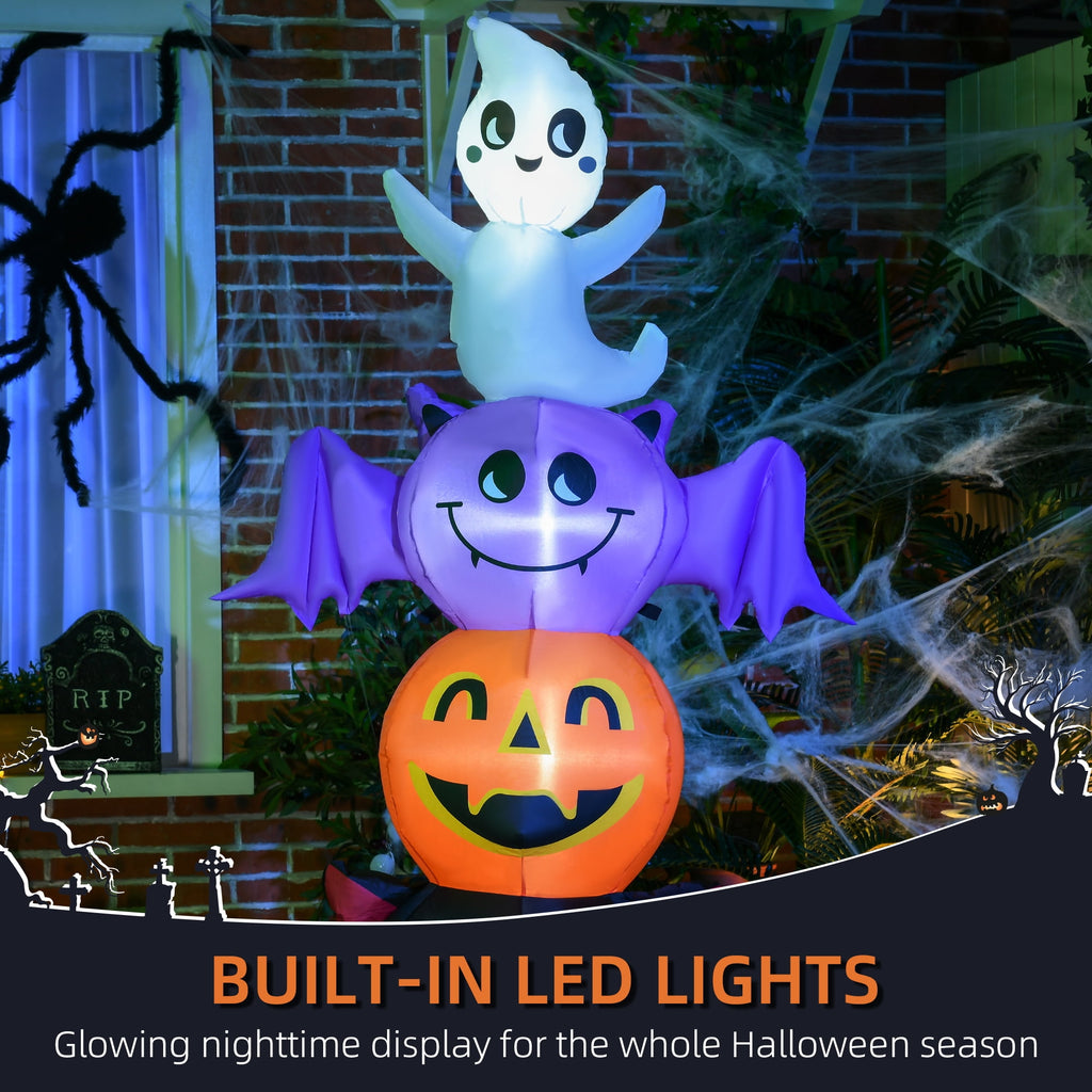 Outsunny 41.3" Inflatable Halloween Window Sticker Ghost with Orange Face, Halloween Decoration with LED Lights for Garden Indoor Outdoor