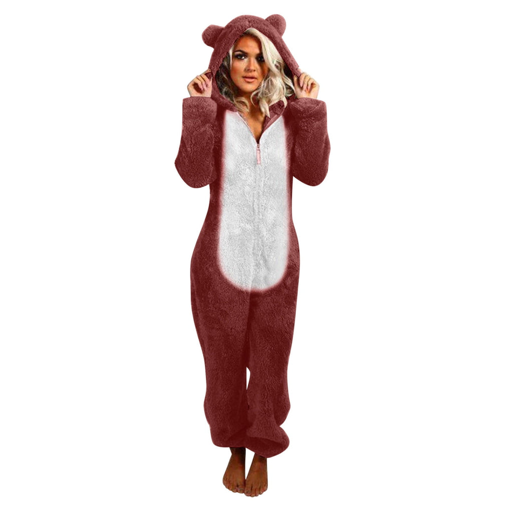 QATAINLAV Sherpa Fleece Jumpsuit for Women Winter Warm Fuzzy Onesie Pajamas Cute Cat Hooded Romper Casual Zip Up Overalls Sleepwear Black XL