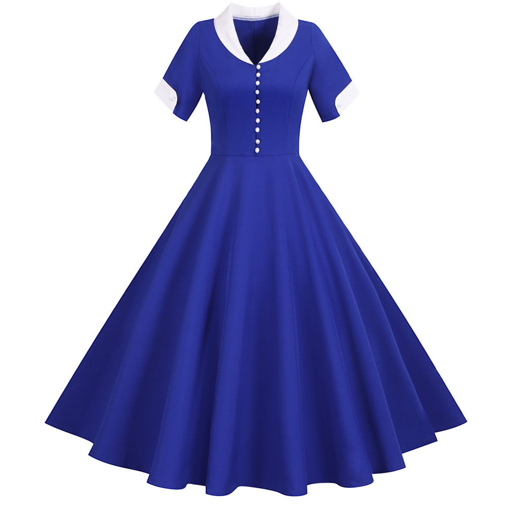 Tejiojio Women Clothes Women's 1950s Retro Dress Short Sleeve Vintage Swing Dress
