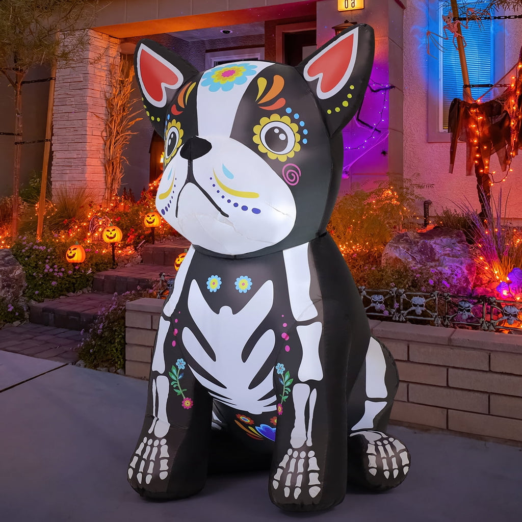 GOOSH Halloween Inflatables 5 FT Halloween Dog Inflatable with LED Lights, Halloween Blow up Dog Inflatable Skeleton Bulldog, Outdoor Halloween Decorations Skeleton Dog Blow up for Halloween Holiday