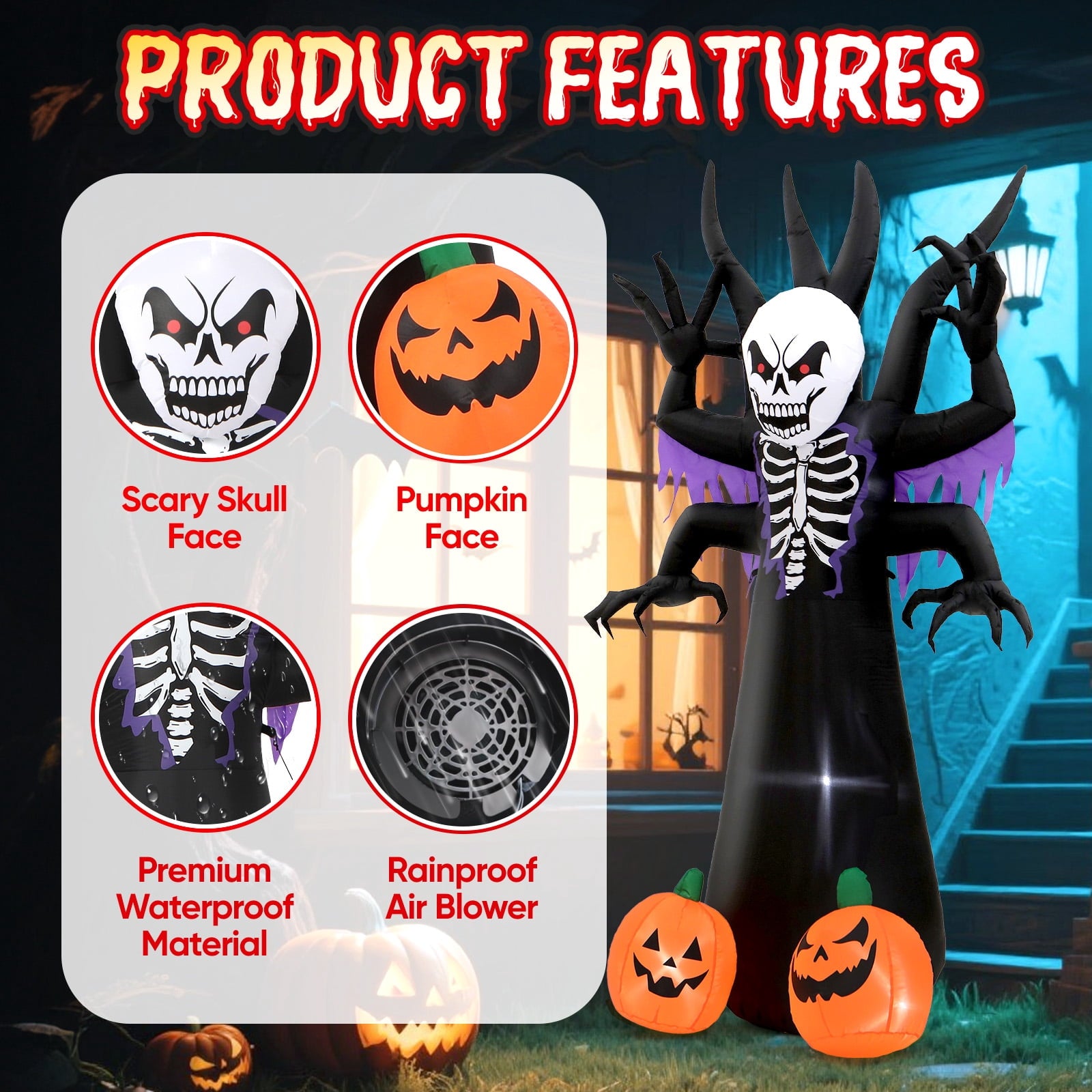 Toiyjofe 6ft Halloween Inflatable Black Cat with Glowing Jack o' Lantern and Witch Hat, Outdoor LED Trick-or-Treat Decoration for Yard, Lawn & Porch
