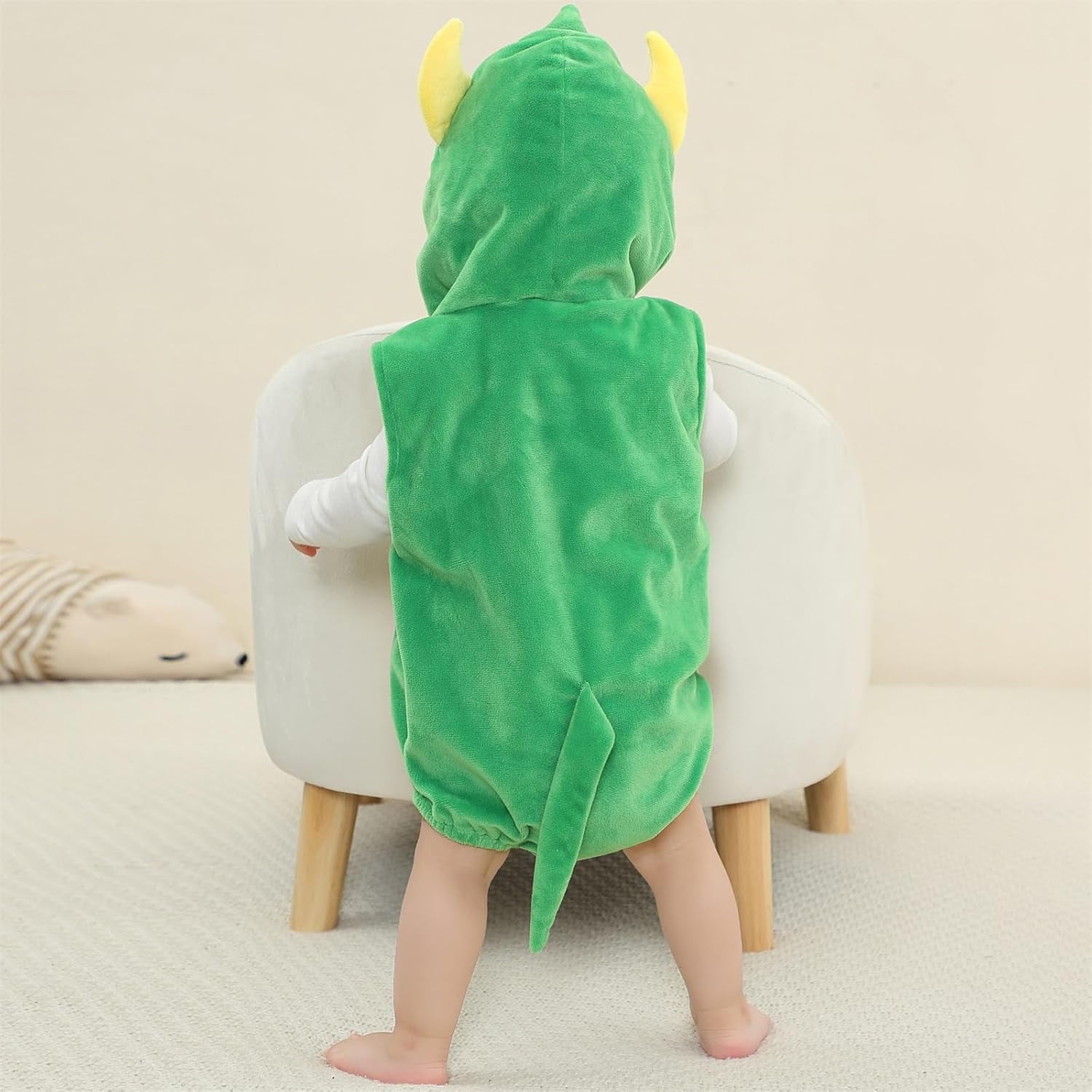 WIBACKER 0-24M Baby Boy Dinosaur Costume for Themed Parties and Halloween, Flannel Hooded Outfit Suit