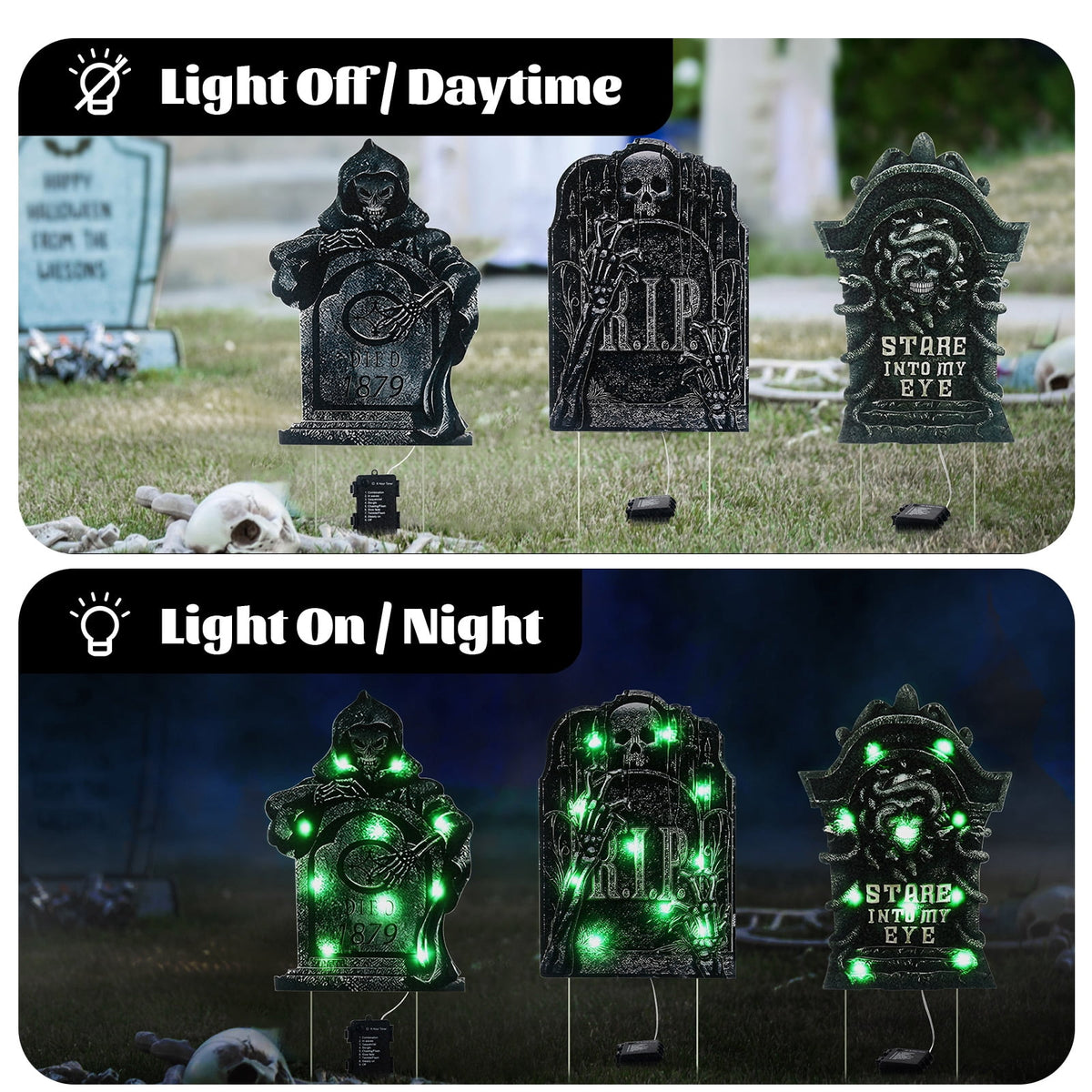 Gamexcel Halloween Gravestone Yard Signs, 10 Pack Tombstone Decorations with Stakes for Lawn, Garden and Haunted House