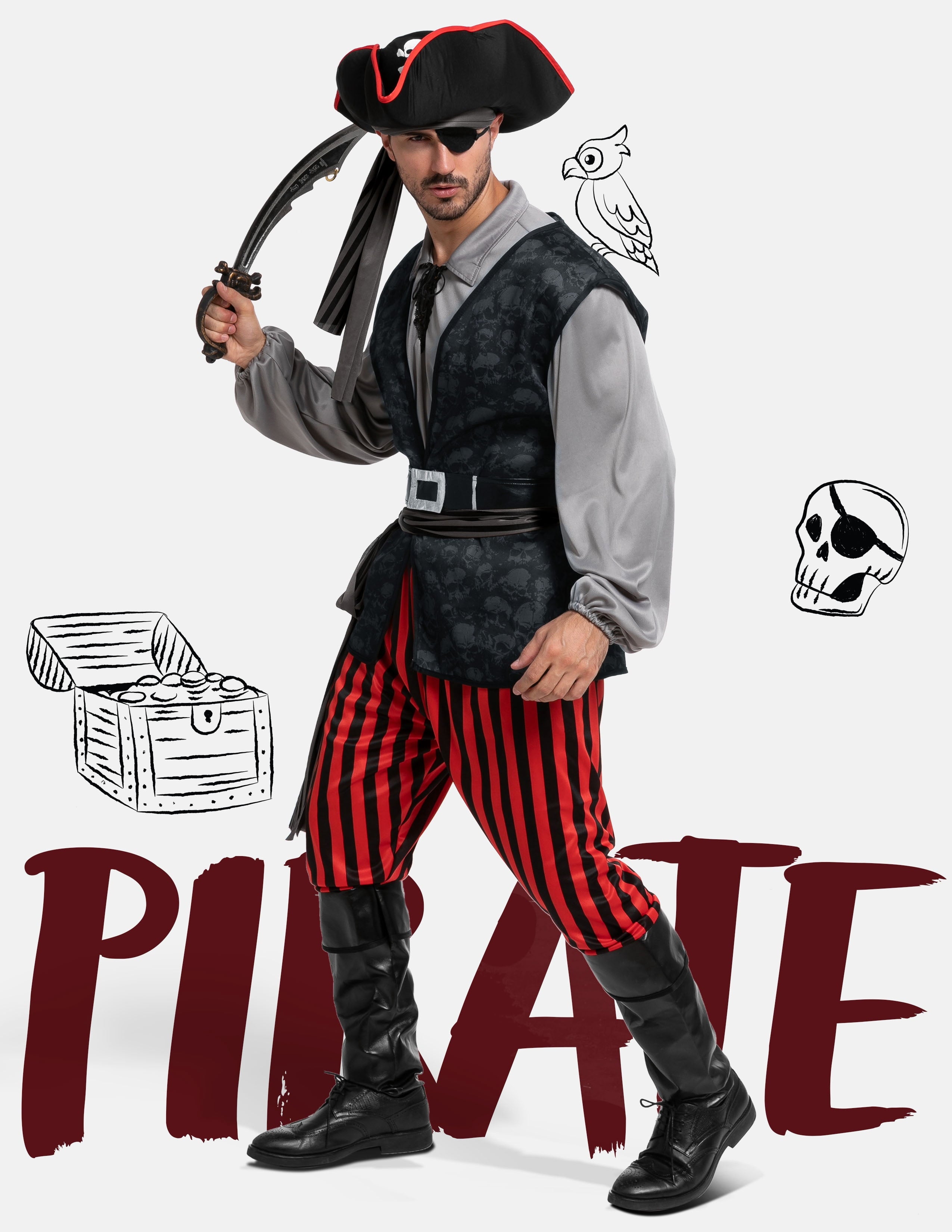 Joyfy Men Pirate Costume Plundering Sea Captain Set for Adults Halloween Themed Parties
