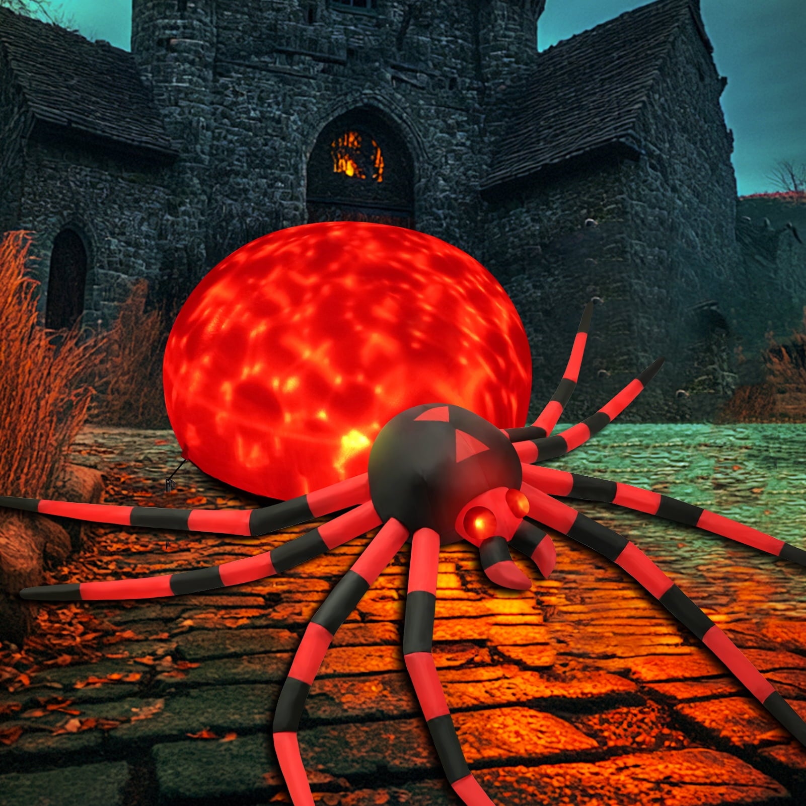 Yexmas 8FT Halloween Inflatables Outdoor Decorations Giant Spider Decorations with LED Lights and Air Pump Blow up Inflatable, Red