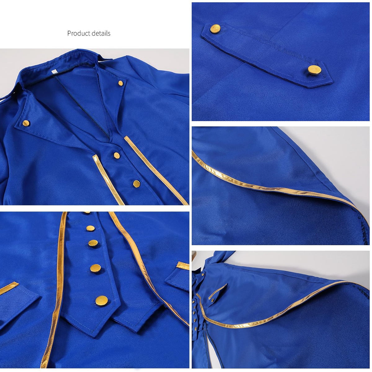 IBTOM CASTLE Men's Steampunk Vintage Tailcoat Jacket Gothic Medieval Victorian Frock Button Down Swallow Coat Uniform L Blue & Gold