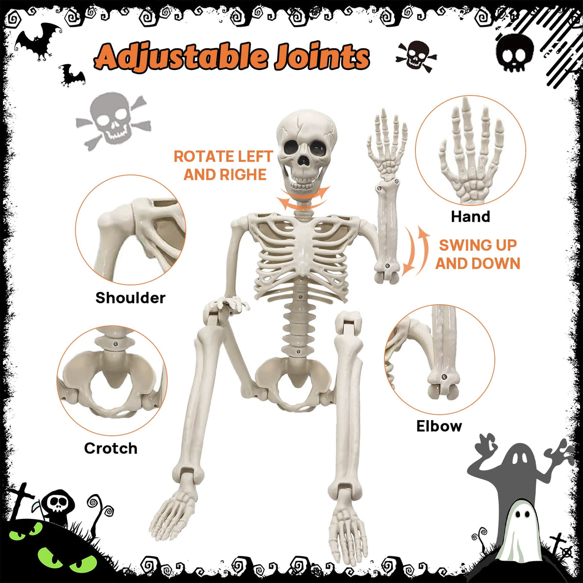 AGCAN 4 Packs Posable Halloween Hanging Skeleton Decoration, 16 Inch Halloween Decorations with Movable Joints for Graveyard Haunted House Props Decor Indoor Outdoor