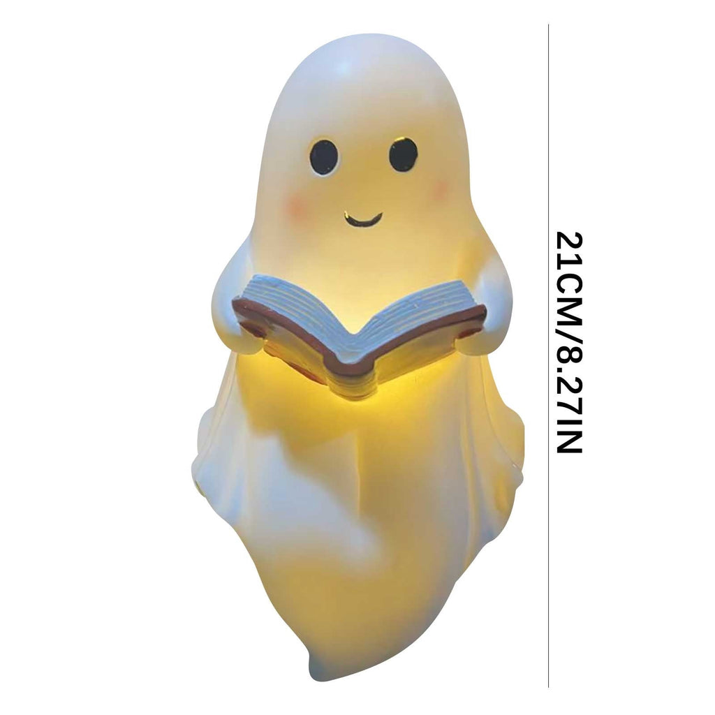 Fwttom Ghost Night Light, Halloween Lights Cute Ghost Reading Book Lamp, Halloween Decorations Indoor Light Up Ghost Statue Ghost Light for House Mantel Bedside