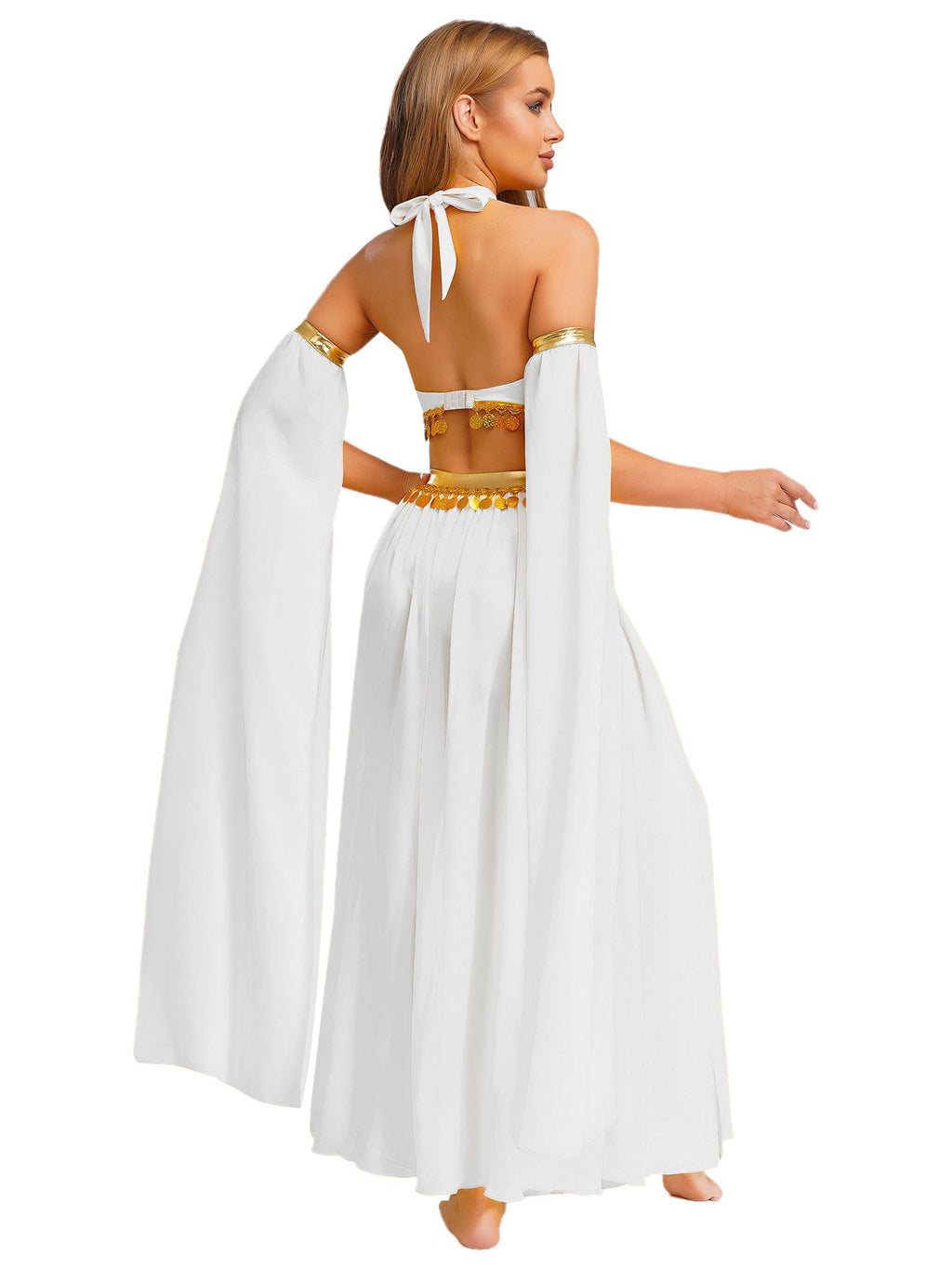 iiniim Women Belly Dance Dress Arabian Greek Princess Halloween Costume Chiffon Skirts 4piece Outfit Green L