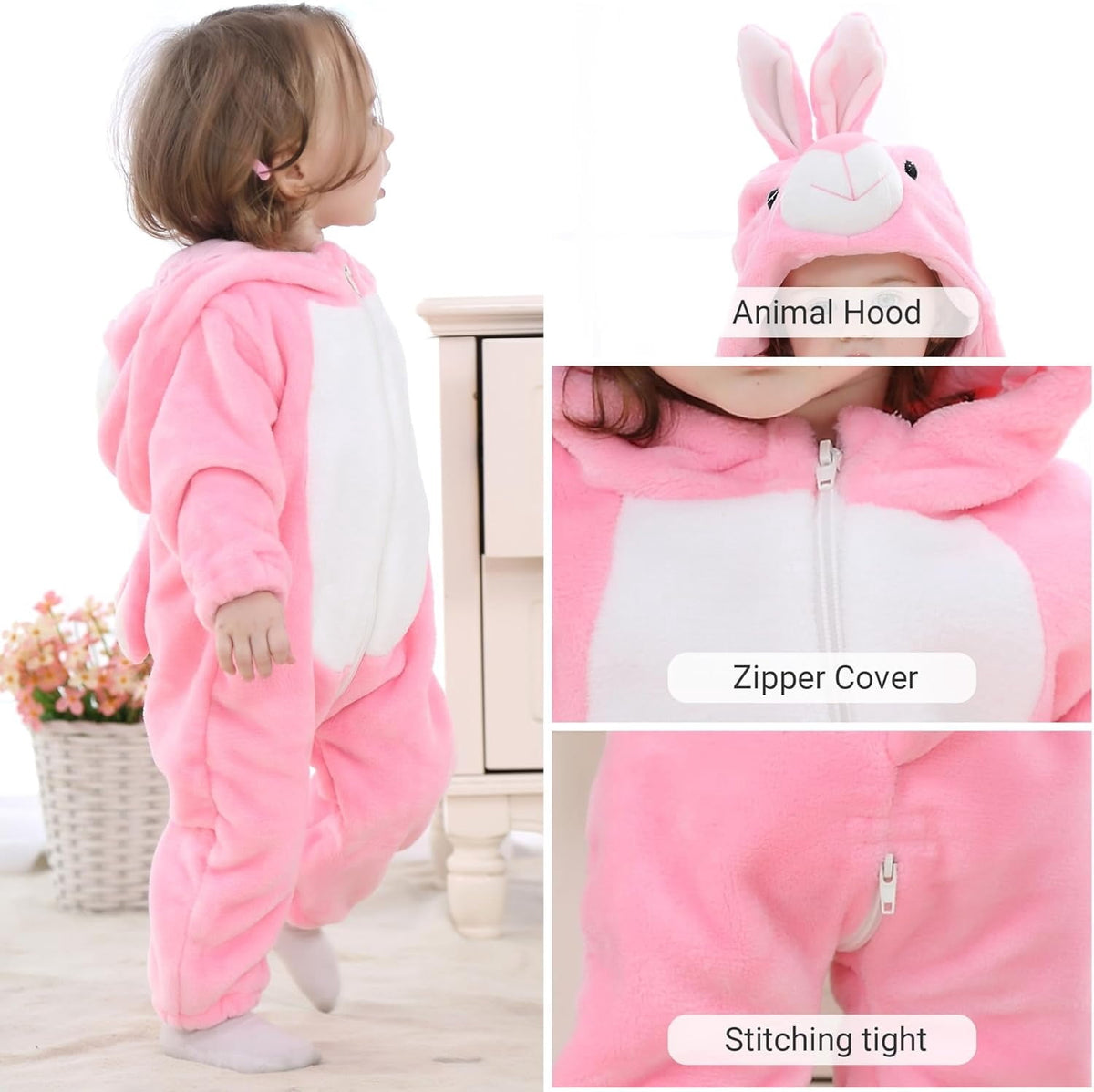 WIBACKER 0-3T Unisex Baby Animal Costume Winter Autumn Flannel Hooded Romper Christmas and Halloween Dinosaur Cosplay Jumpsuit