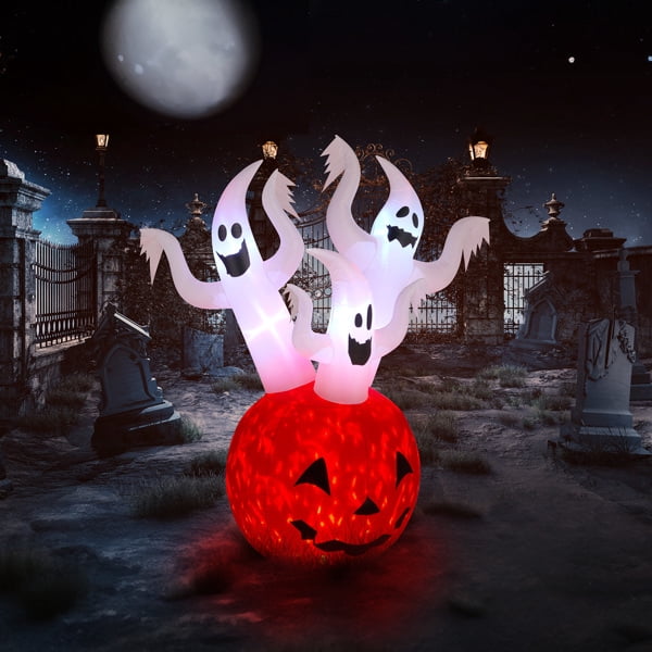 5.9FT Halloween Inflatable Pumpkin Ghost, Built-in LED Lights, Waterproof Polyester for Yard/Garden
