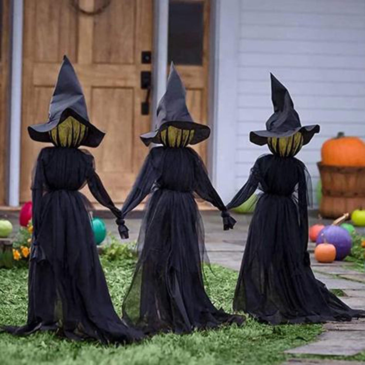 Under $5! Saving! XGFHYJEH Halloween Witch Decorations Outdoor, Light Up Holding Hands Screaming Witches Sound-Activated Sensor with Stakes, Halloween Party Props Scary Decor for Yard Garden