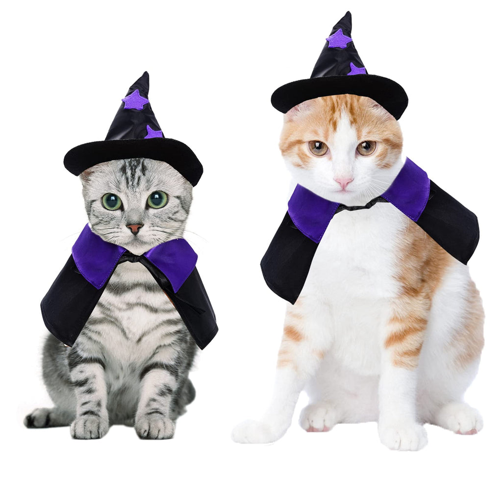 WILLED Halloween Pet Costumes, Cat Wizard Costume, Dog Witch Cloak & Hat, Purple Witch Cloak for Cats, Dogs, Kittens, Puppies, Rabbits, Perfect for Halloween, Parties, Cosplay, and Daily Wear