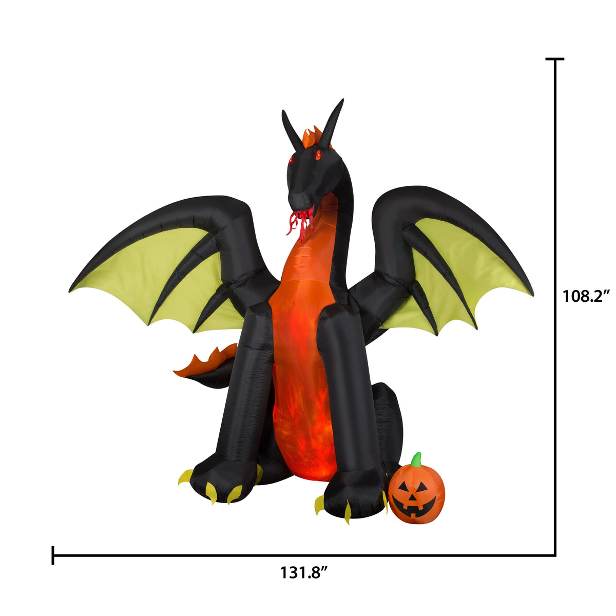 Airblown Inflatables 9FT Tall Animated Halloween Inflatable Dragon with Jack o' Lantern Pumpkin