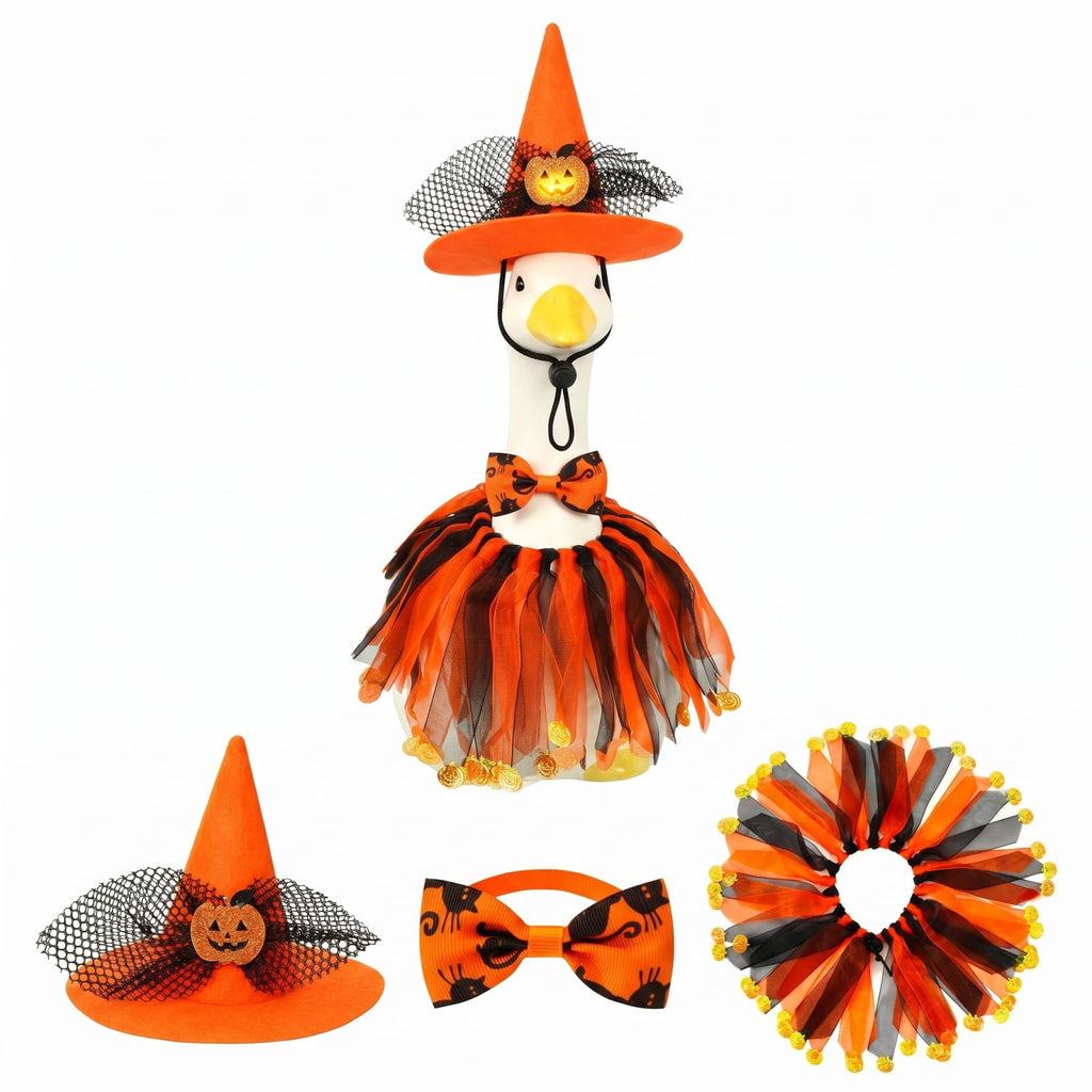 Outdoor Holiday Yard Decor, 23 Inch Porch Goose Outfits, Halloween Pumpkin Themed Porch Goose Clothes, Porch Goose Set with Hat and Treat Bag, Fits Standard 23 Inch Large Porch