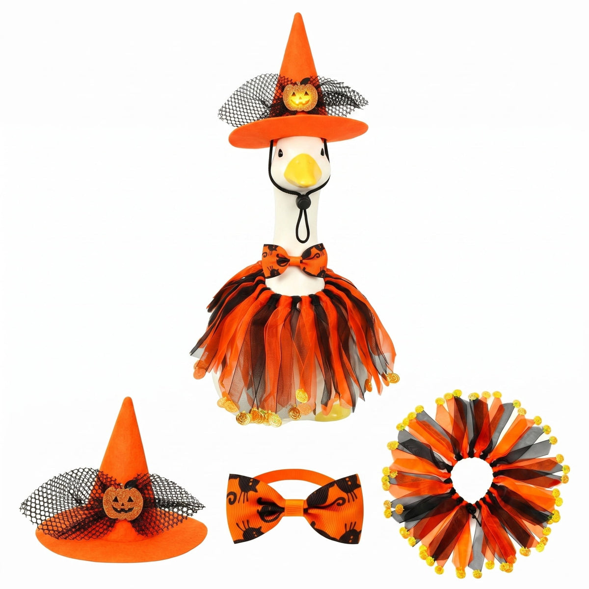 Outdoor Holiday Yard Decor, 23 Inch Porch Goose Outfits, Halloween Pumpkin Themed Porch Goose Clothes, Porch Goose Set with Hat and Treat Bag, Fits Standard 23 Inch Large Porch