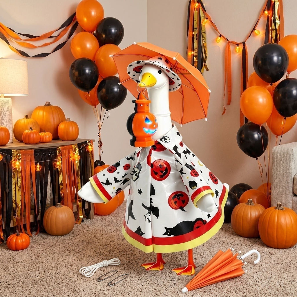 Bat Witch Hat Spiderweb Halloween Goose Clothes Fit 17/23In Cement Plastic Lawn Goose, Stylish Full Set for Outdoor Yard Patio Garden Seasonal Halloween Home Ornamental Arrangement