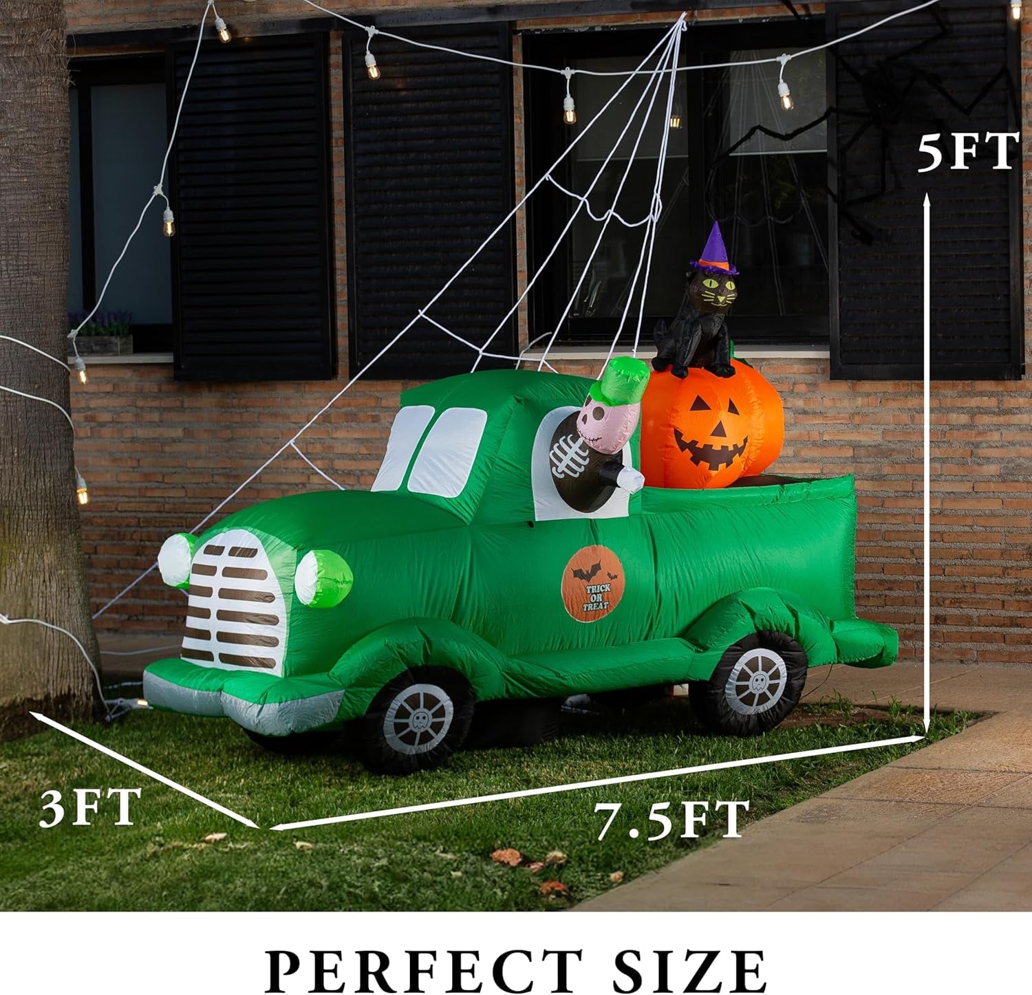 Zone Tech 7.5Ft Long Inflatable Ghost Car LED Lights Decor Halloween Outdoor Indoor Holiday Decorations, Giant Lawn Inflatable Garden Party Decoration and Halloween Blow up Green Car Yard Decor