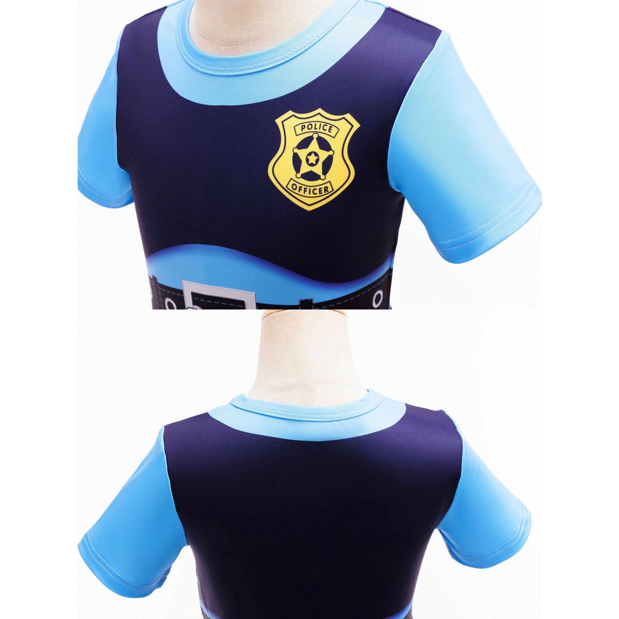 Bunny Officer Dress for 3-9 Years Halloween Short Sleeve A-Line Role Play Outfits with Headband Bow Tail Socks