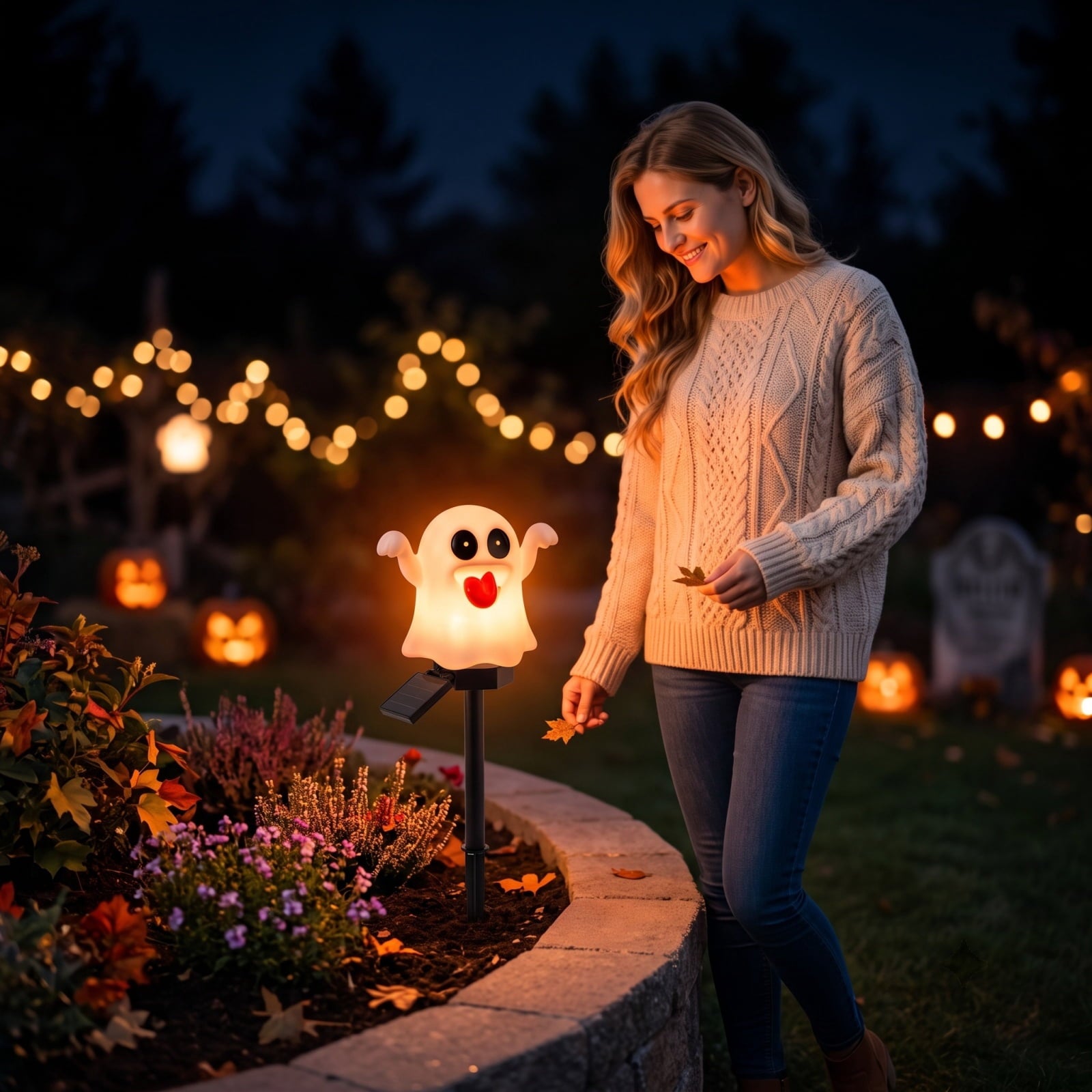 Halloween Pumpkin Garden Stake Light, Glowing Pumpkin Outdoor Yard Decoration for Garden and Courtyard, Decorative Stake Lighting for Spooky Halloween Atmosphere 16.14*3.35Inch,1PC
