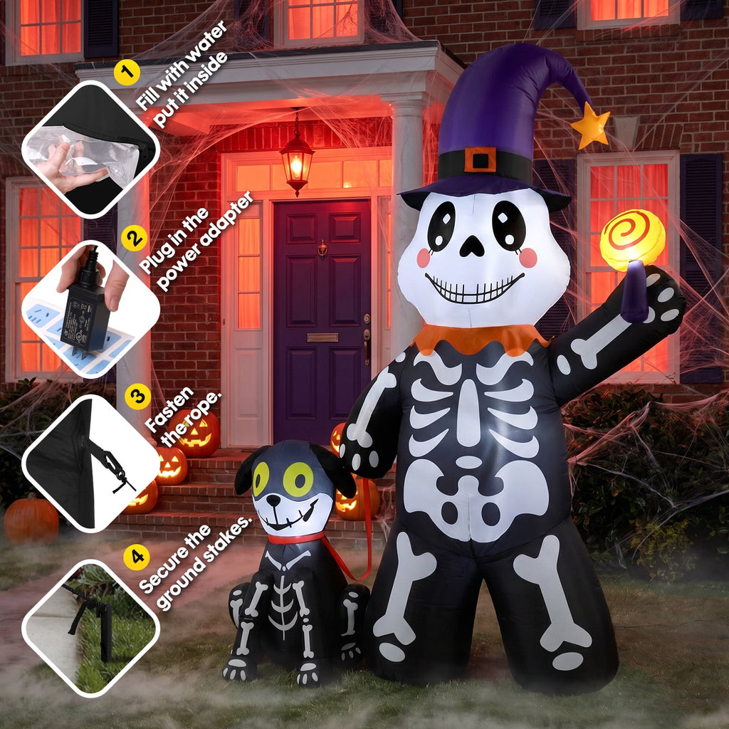 Ayieyill 3.6FT Halloween Inflatable Outdoor Decorations - Trunk or Treat Car Decorations - Halloween Blow Ups Animated Skeleton Dinosaur with LEDs for Halloween Outdoor Yard Decorations