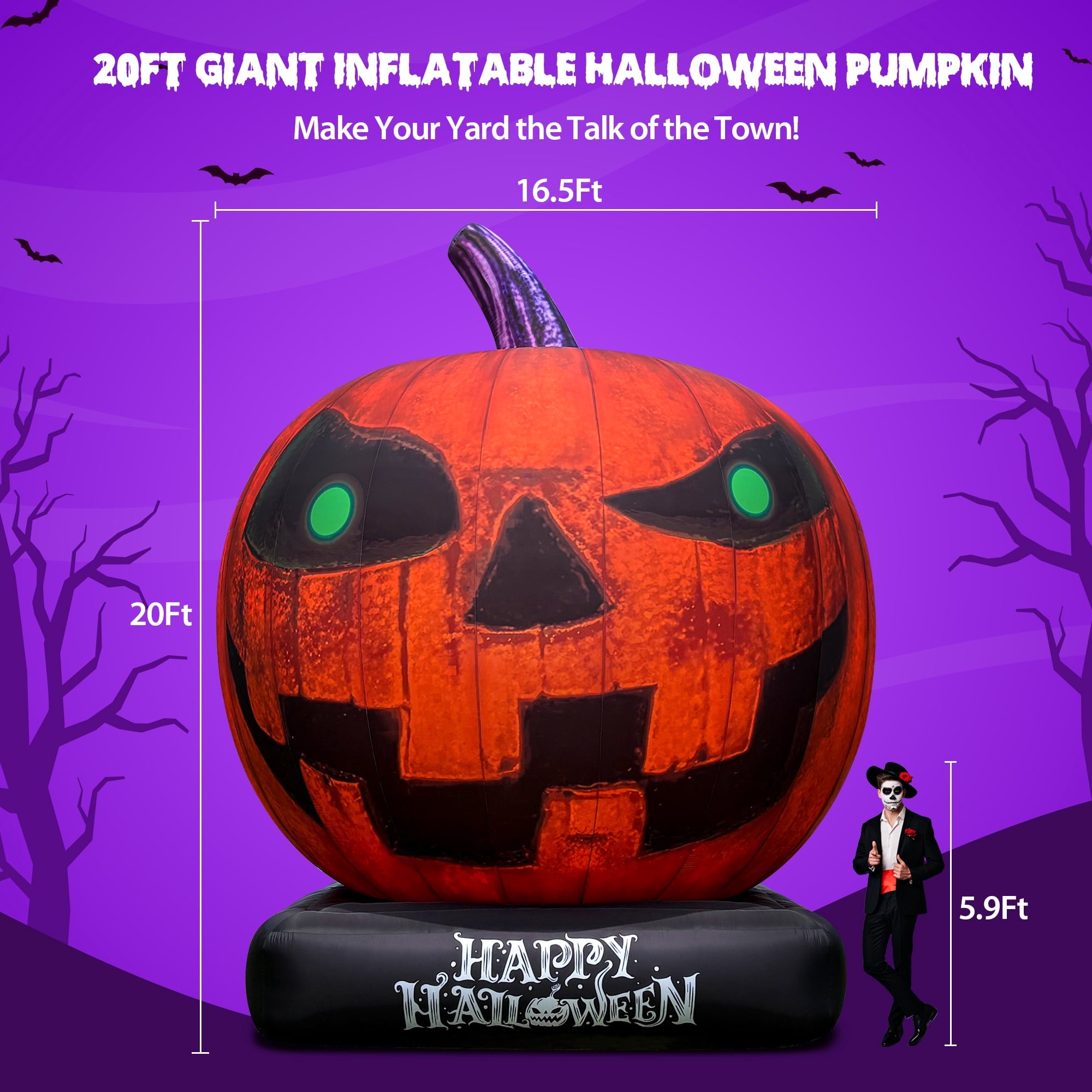 Wellcomer 20ft Giant Inflatable Pumpkin with Blower - Halloween Outdoor Decor
