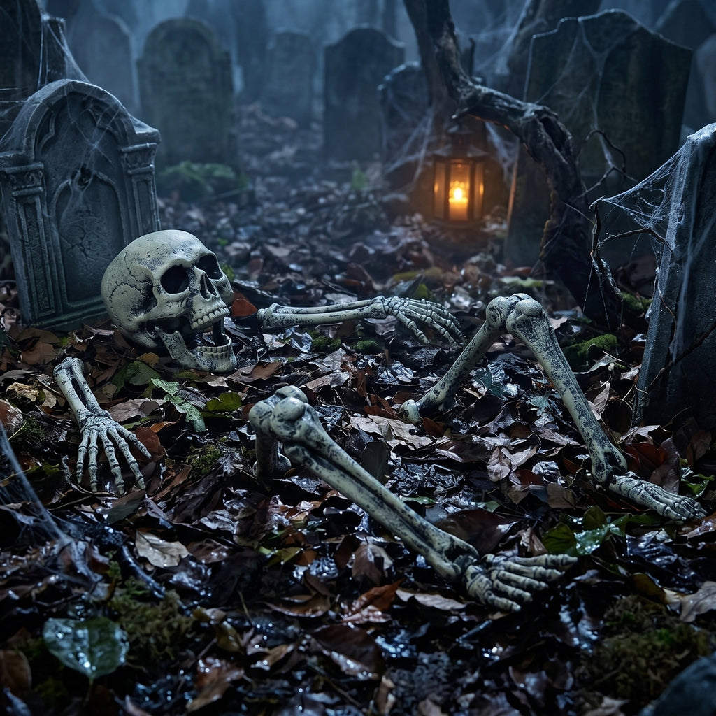 Joyfy 3 Pack Halloween Light up Skeleton Decorations Outdoor,Halloween Graveyard Spooky Skull Stakes Pathway Lights for Halloween Props Yard Decor