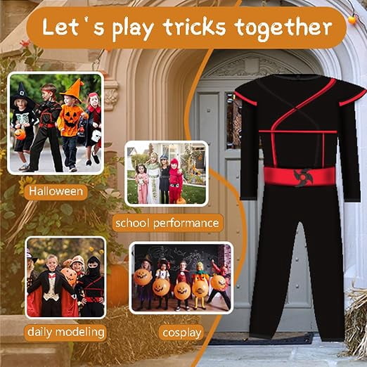 skyllc Ninja Costume Kids, Boys Ninja Costume with Accessories for Halloween Christmas Carnival Birthday Party,Size L