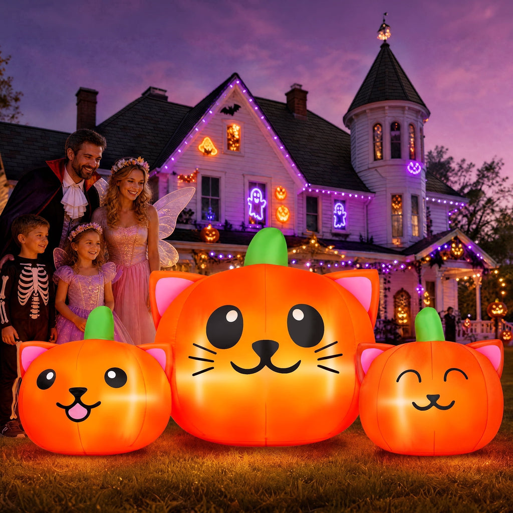 Firstness 6.2FT Halloween Inflatable Pumpkin Cat Outdoor Decorations, Halloween Blow Ups with Lights for Party, Yard