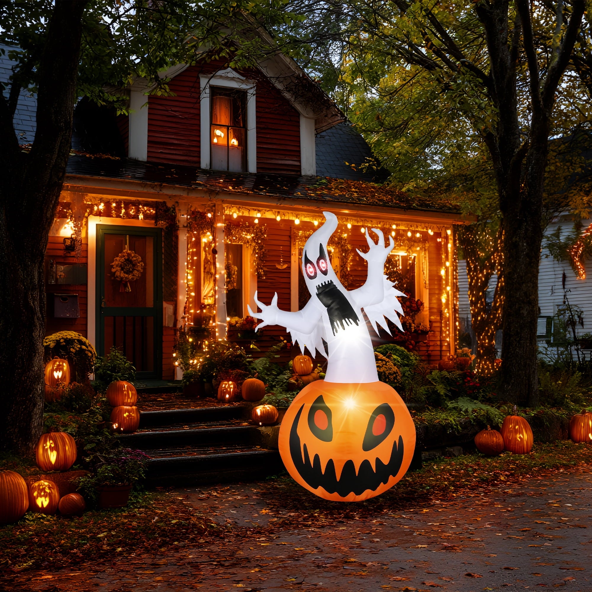 MAGOTAN 6 FT Halloween Inflatable Pumpkin Halloween Inflatable Pumpkins and Cat Outdoor Yard Decoration Build-in 7 LED White Lights