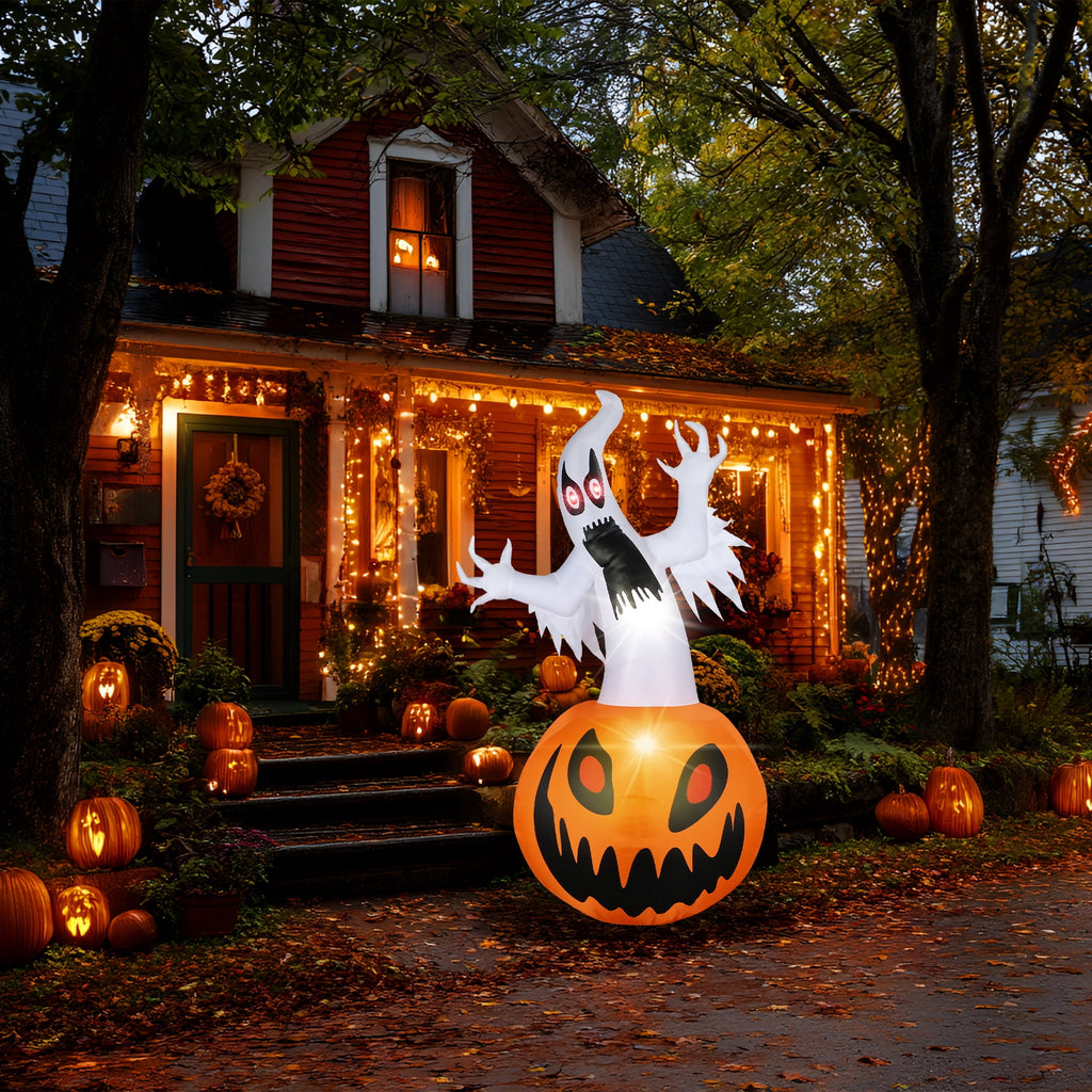 MAGOTAN 5 FT Halloween Inflatables Cape Pumpkin Outdoor Decorations Cape Pumpkin Halloween Inflatable Blow Up Halloween Cape Pumpkin Decoration Build-in LED Lights