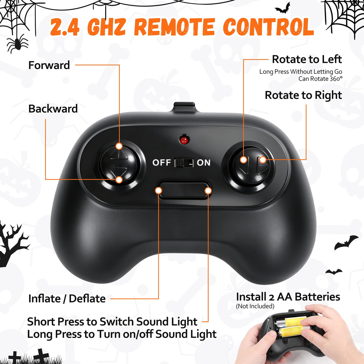 Firstness 2.6ft Halloween Inflatable with Music and Lights,Remote Control Pumpkin Ghost Car,Blow ups Rc Car,Indoor Outdoor,Orange Green