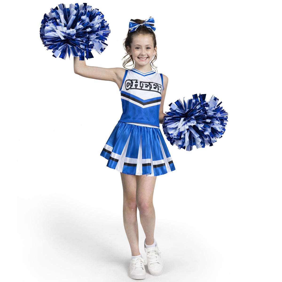 Joyfy Cheerleader Costume for Girls, Halloween Cute Cheer Uniform Outfit with Accessories for Kids Halloween High School Cheerleader Dress Up Costumes