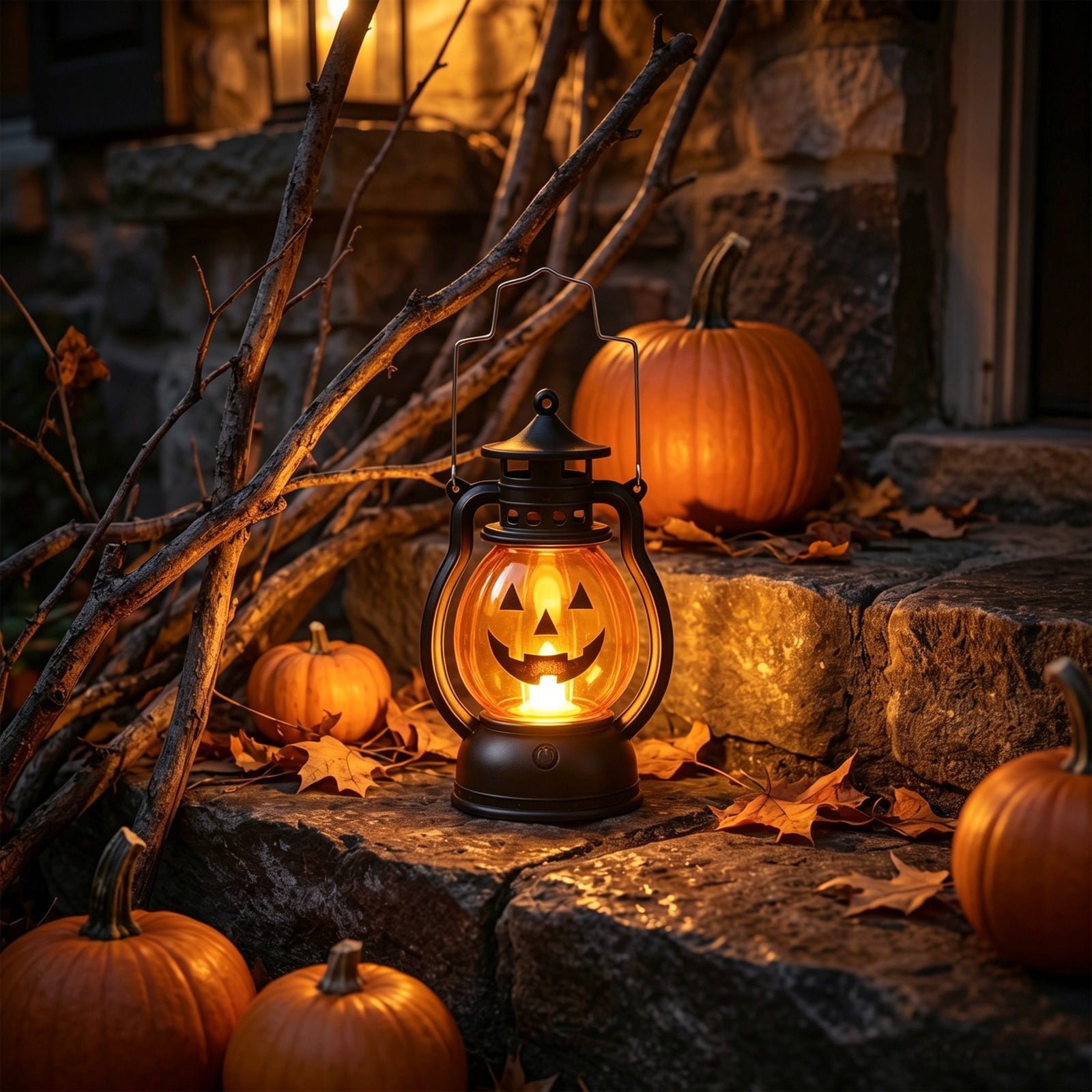 Cheapark Halloween Lanterns Decorations, Battery Operated Black Pumpkin Witch Lanterns, Flickering Light For Indoor Party Home Decor