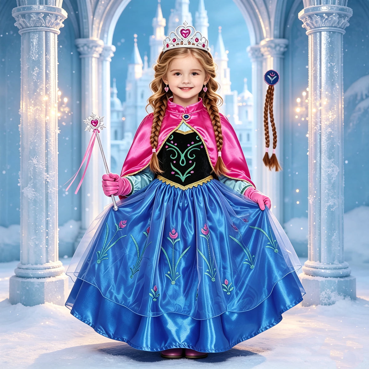 Jurebecia Princess Dress Snow Queen Costume for Girls Birthday Party Halloween Christmas Cosplay Outfit Toddler Kids 120 cm 5-6 Years