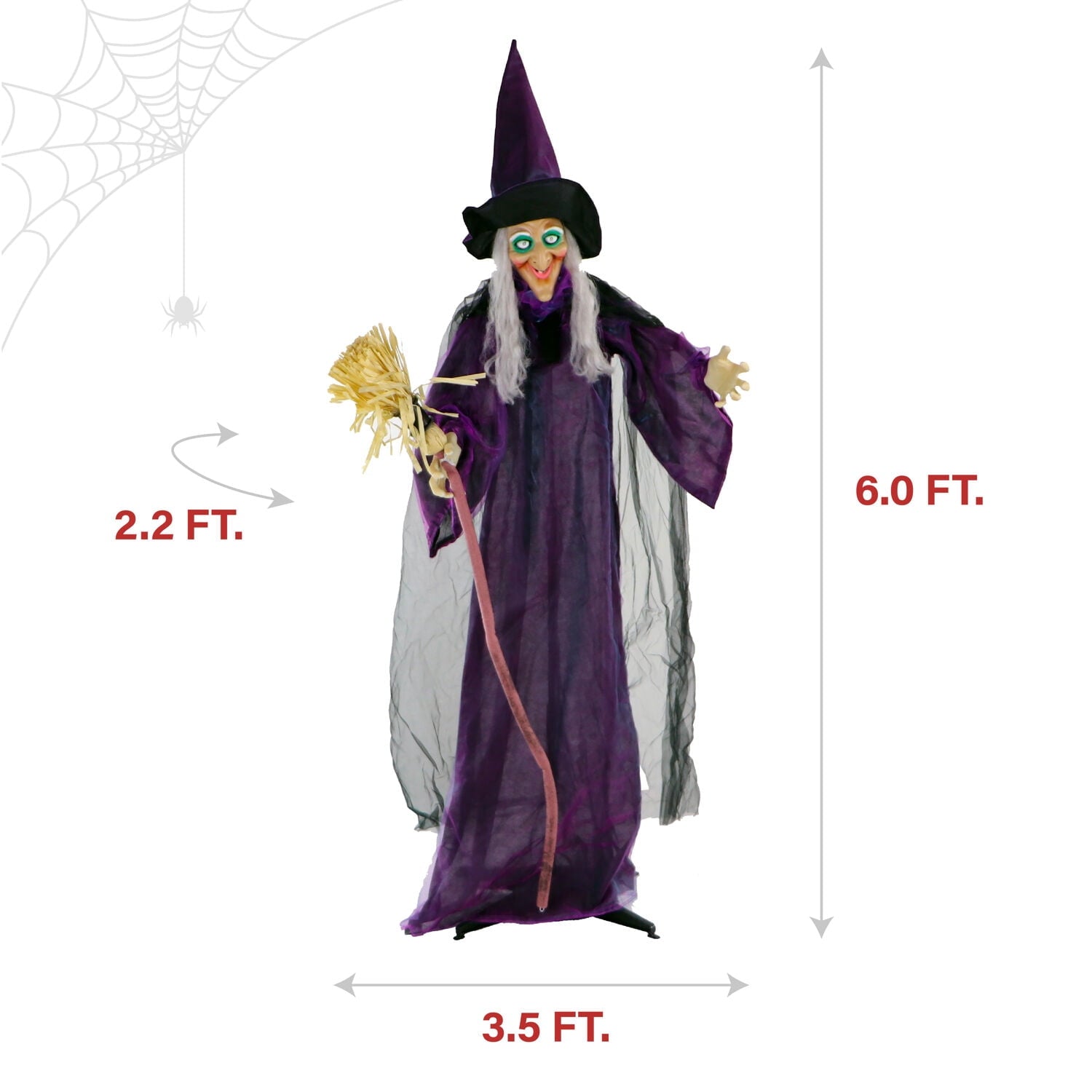 Haunted Hill Farm Life-Size Animated Talking Witch w/ Broomstick, 6 ft Halloween Decoration, HHWITCH-5FLSA