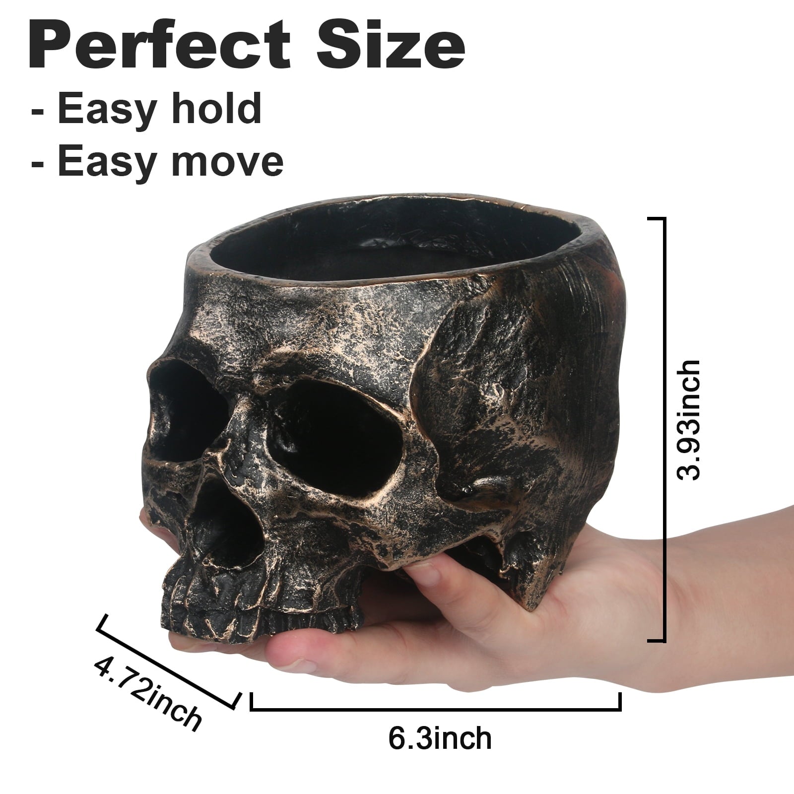 Large Skull Bowl - Bronze Resin Halloween Candy Dish Holder for Home Office and Gothic-Themed Party Decorations