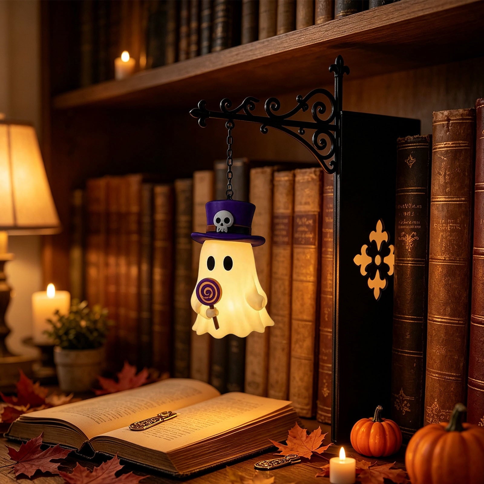 Halloween Ghost Library Lantern Decorative Bookshelf Lighting, Reading Book Shelf Lights for Study Reading Corner Home Library Gift for Book Lovers Bookworms