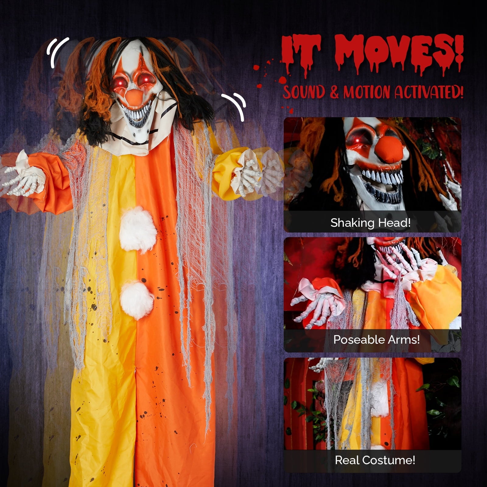 Ktaxon 6ft Pumpkin Man Animated Animatronic Decoration Creepy Halloween w/ Classic Cape Creepy Cloaked Jack-o'-Lantern for Porch & Yard