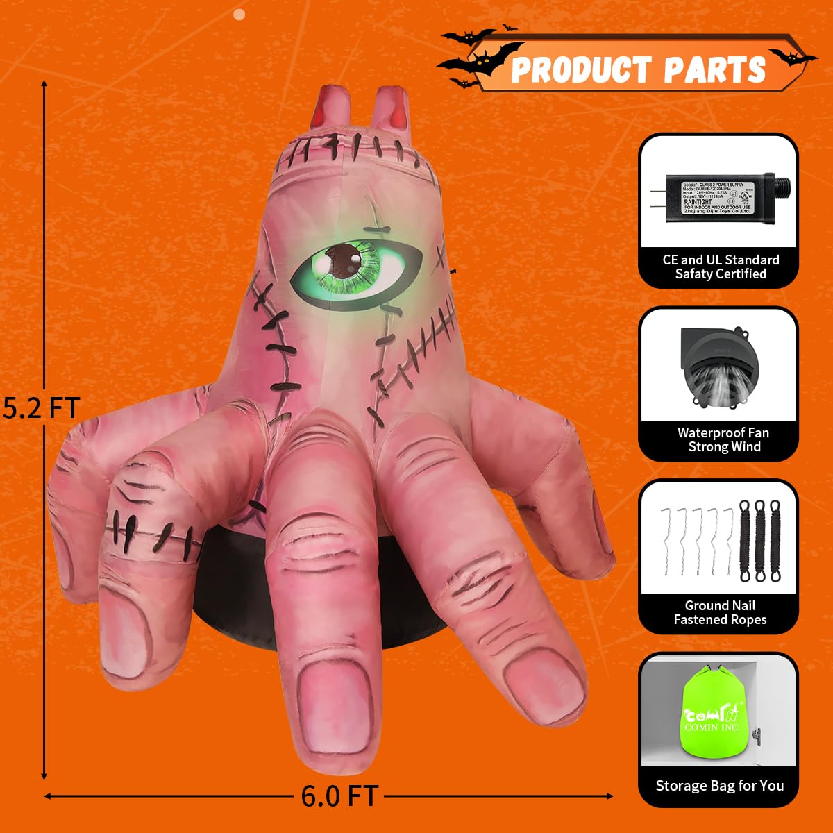 COMIN 6 FT Halloween Inflatables Hand Outdoor Decorations Scary Blow up Hand with Built-in LEDs for Indoor Party Garden Lawn Yard Decor