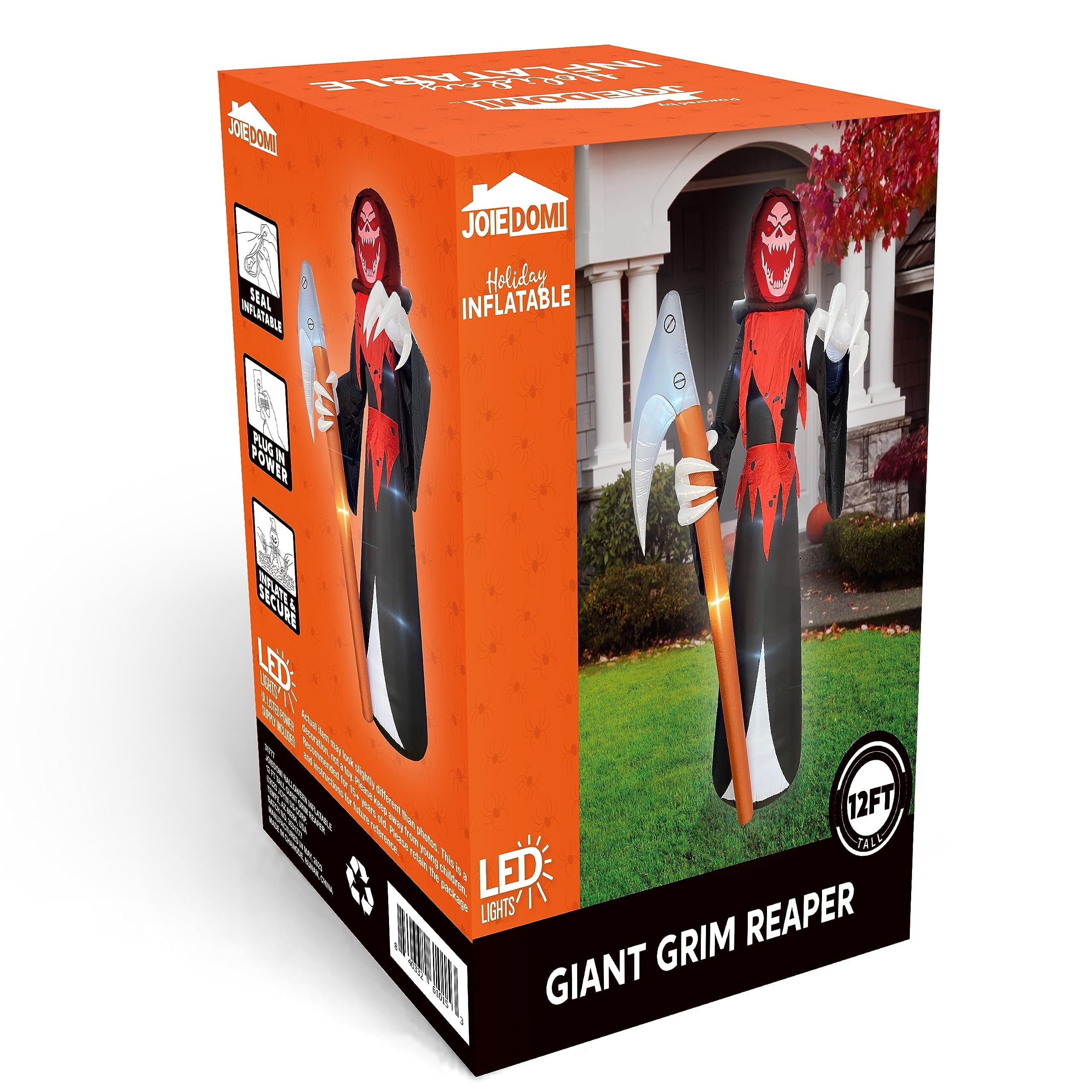 Joyfy 12 FT Halloween Inflatable Giant Grim Reaper Decoration with Built-in LEDs,Grim Reaper with Scythe Halloween Decorations Outdoor Blow Up Yard Lawn Decoration
