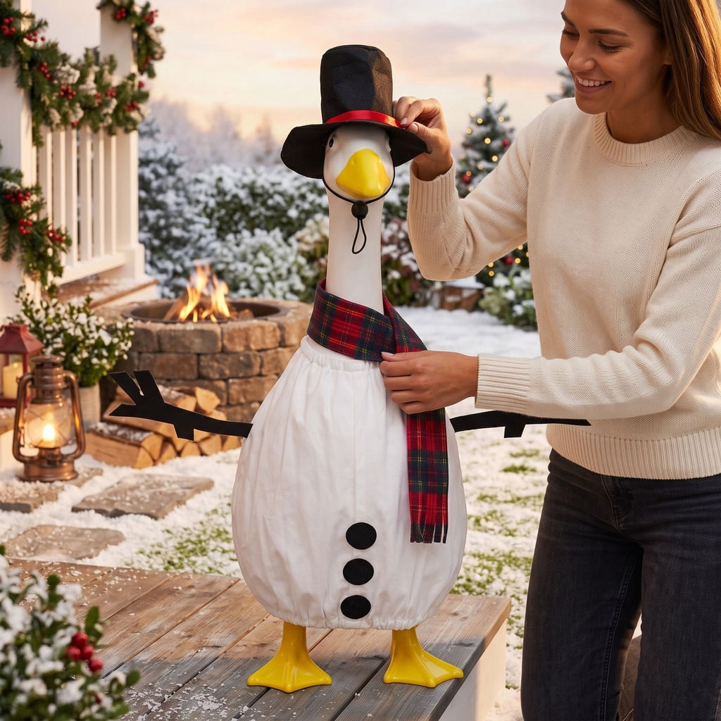 Thanksgiving Harvest Outfit for 23" Porch Goose, Goose Fall Theme Dress in White&Orange with Headwear Fall Harvest Decor for 23" Goose Outdoor Patio Yard Lawn Decoration