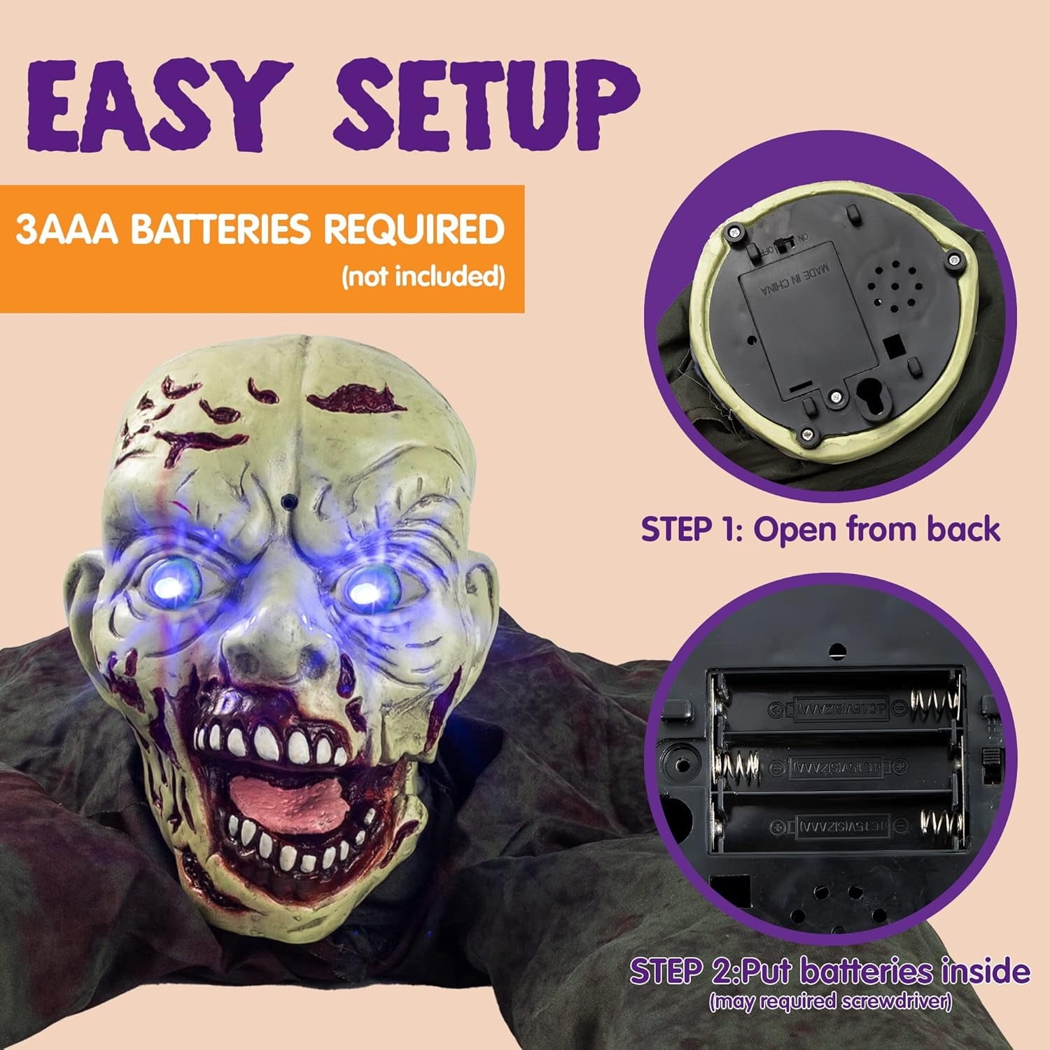 Joyfy Halloween Decorations Outdoor Groundbreaker Creepy Life Size Light Up Climbing Zombie Groundbreaker with Sound,Motion Activated Halloween Decorations Haunted House Decorations