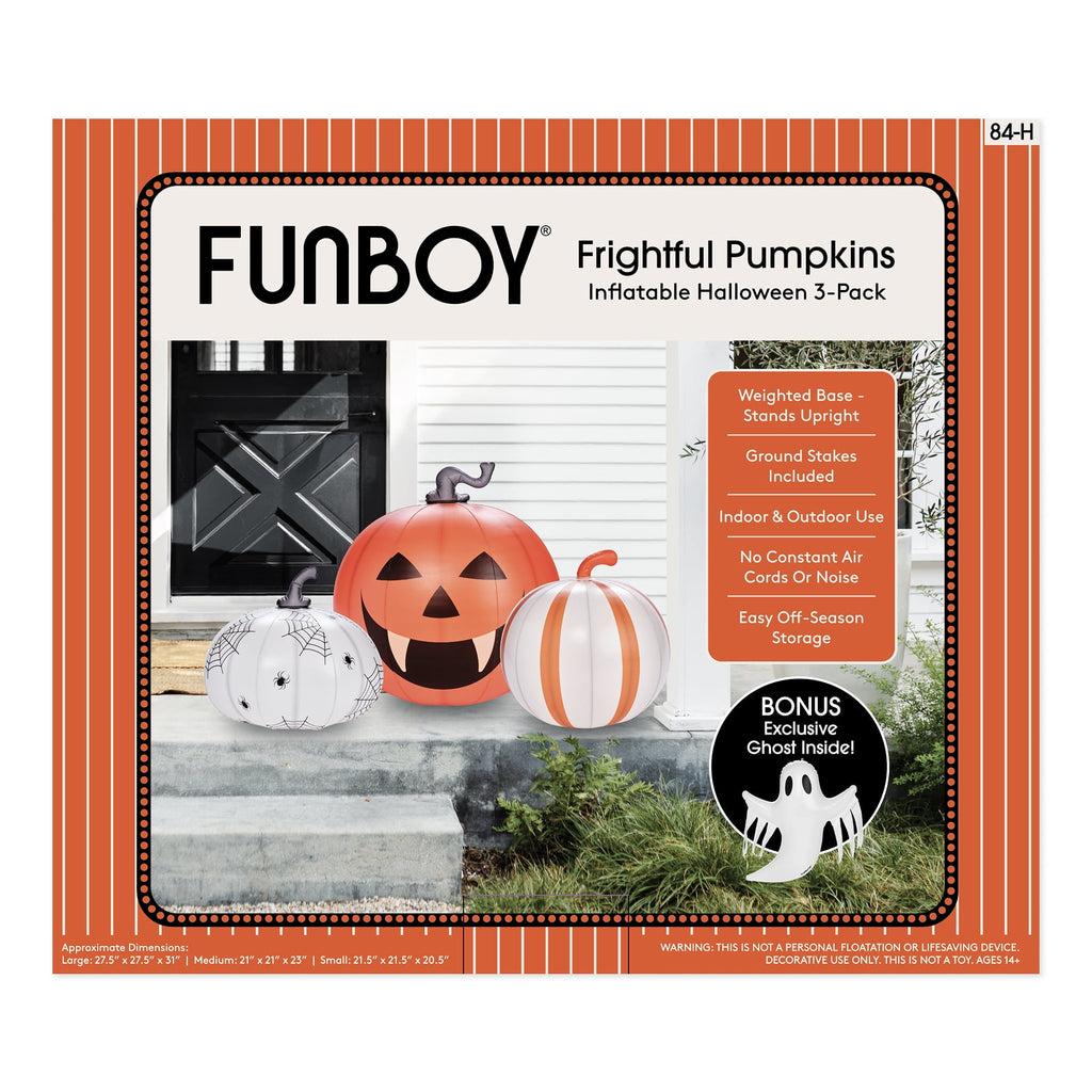 FUNBOY Inflatable Pumpkin 3-Pack Halloween Decorations Outdoor with Bonus Ghost