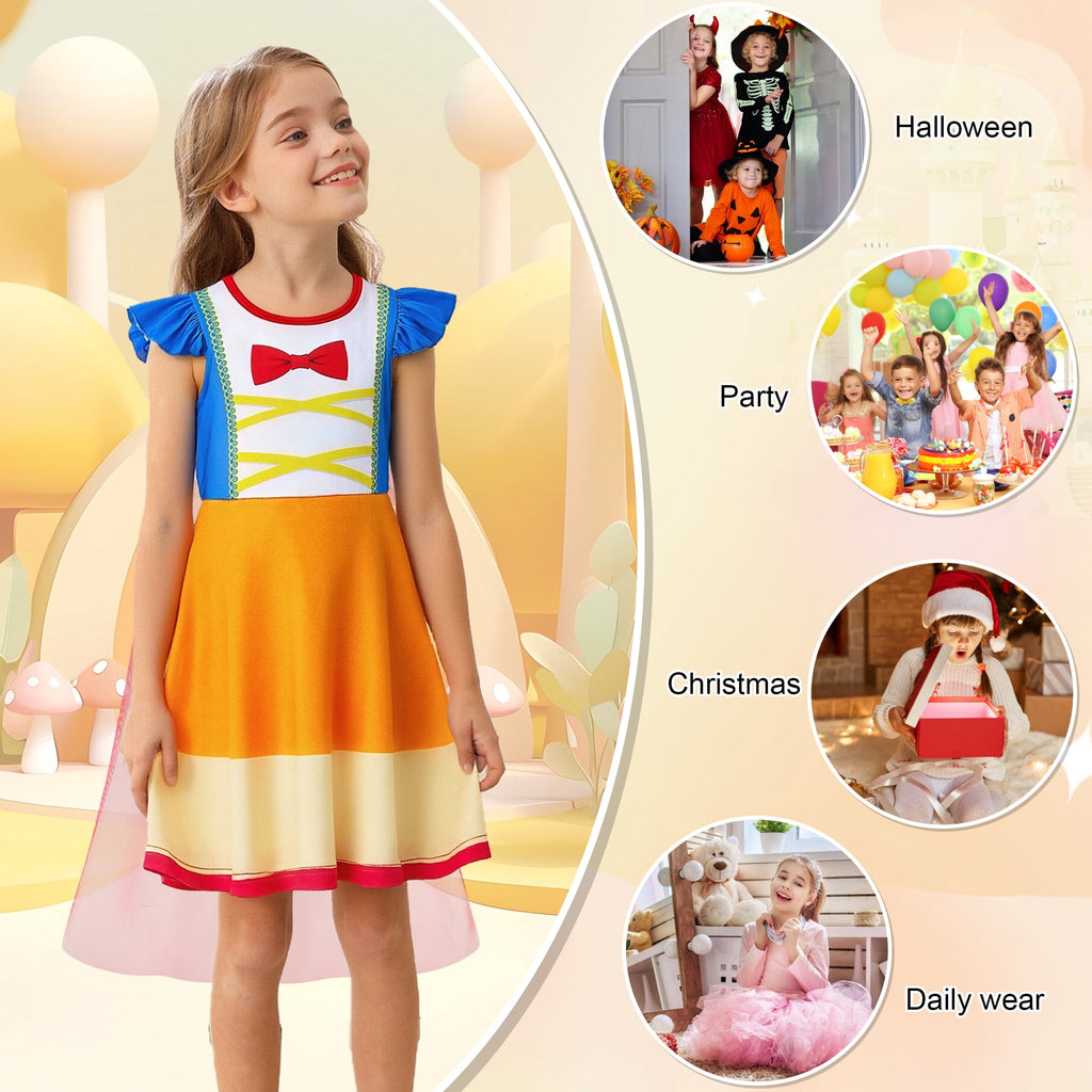Benylion Girls Ice Princess Dress Halloween Cosplay Costumes With Tulle Cape Kids Birthday Party Dress up Outfit for 7-8 Years