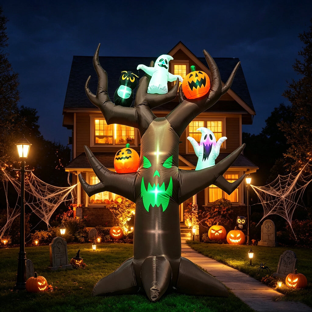 Coolmade 9ft Halloween Inflatable Tree Decoration with pumpkin, Ghost, Owl, Blow up Yard Inflatables with Built-in LEDs for Garden Lawn Indoor Party Decor