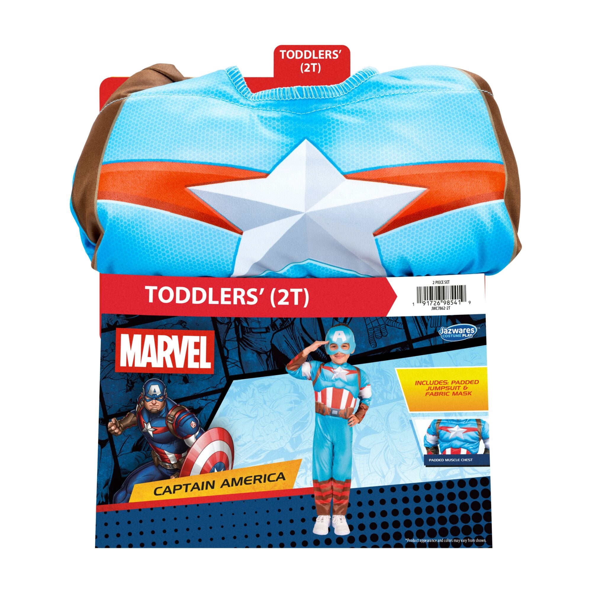 Marvel's Captain America Halloween Costume for Toddler, Size 2T, by Jazwares