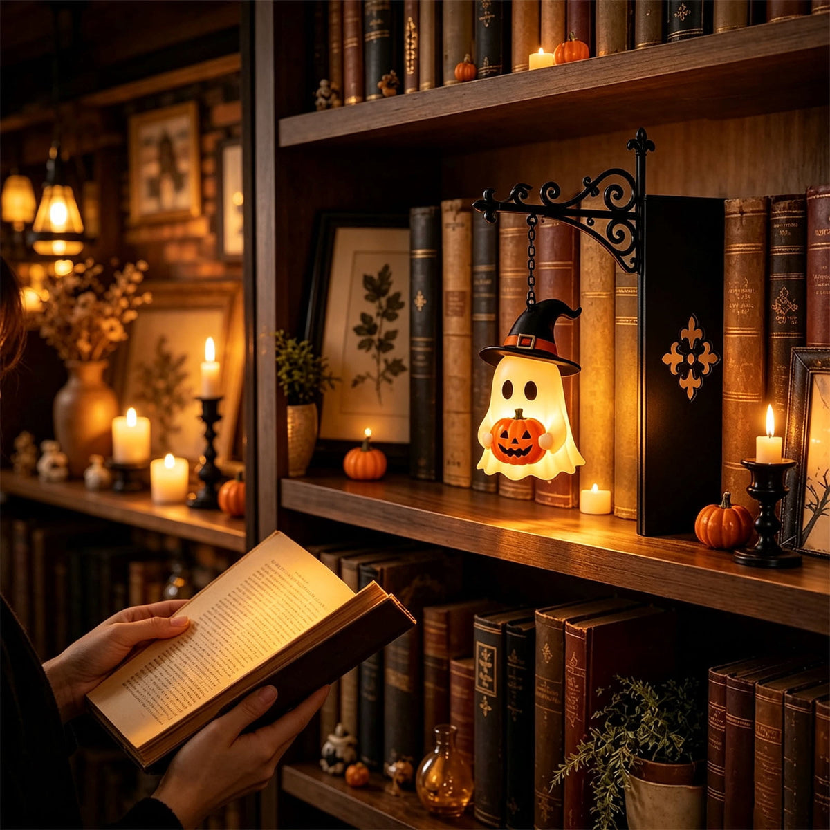 Halloween Ghost Library Lantern Decorative Bookshelf Lighting, Reading Book Shelf Lights for Study Reading Corner Home Library Gift for Book Lovers Bookworms