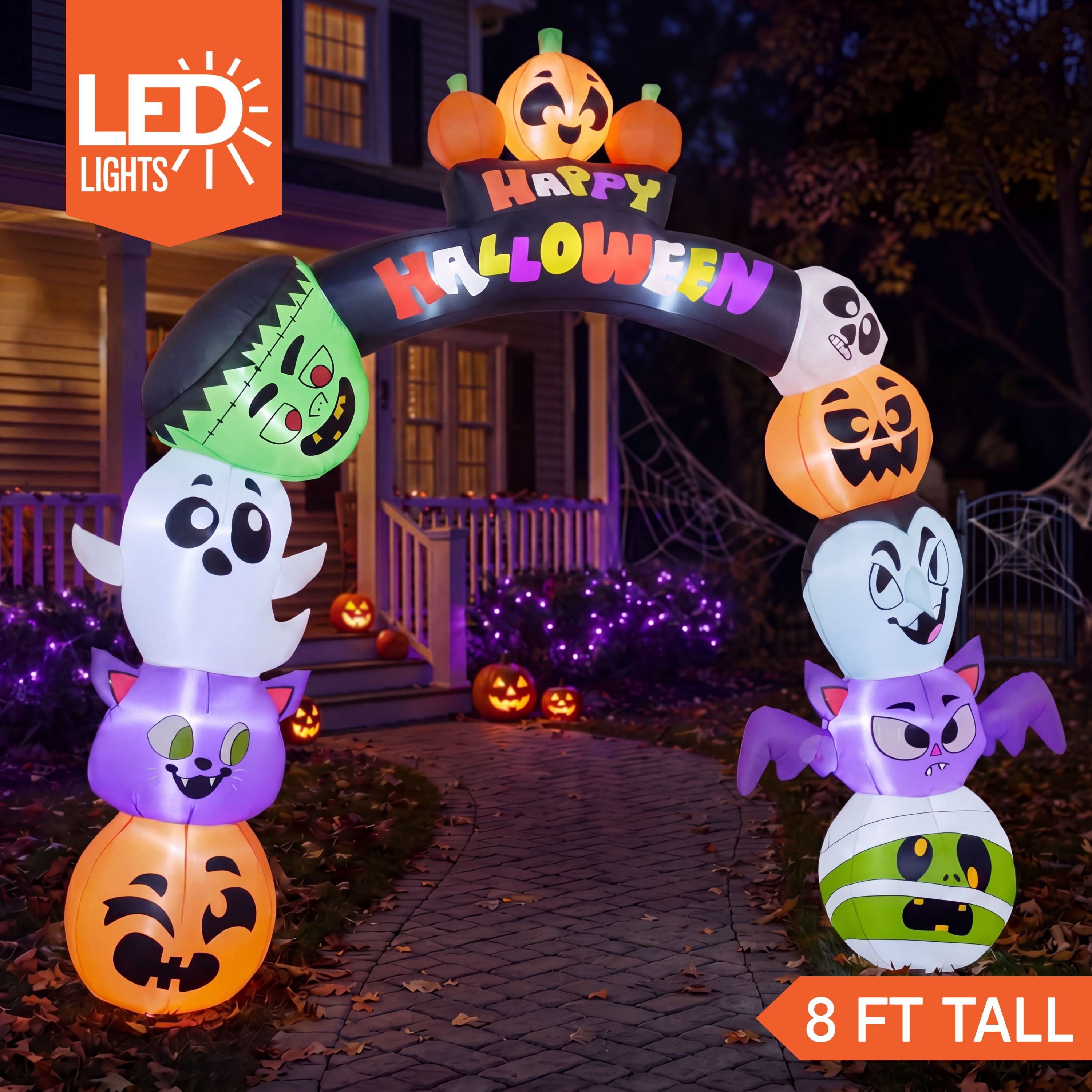 Joyfy 8 ft Halloween Inflatable Pumpkin Archway Outdoor Decoration,Blow Up Arch Decor for Yard with Build-in LED Lights for Yard,Garden & Party