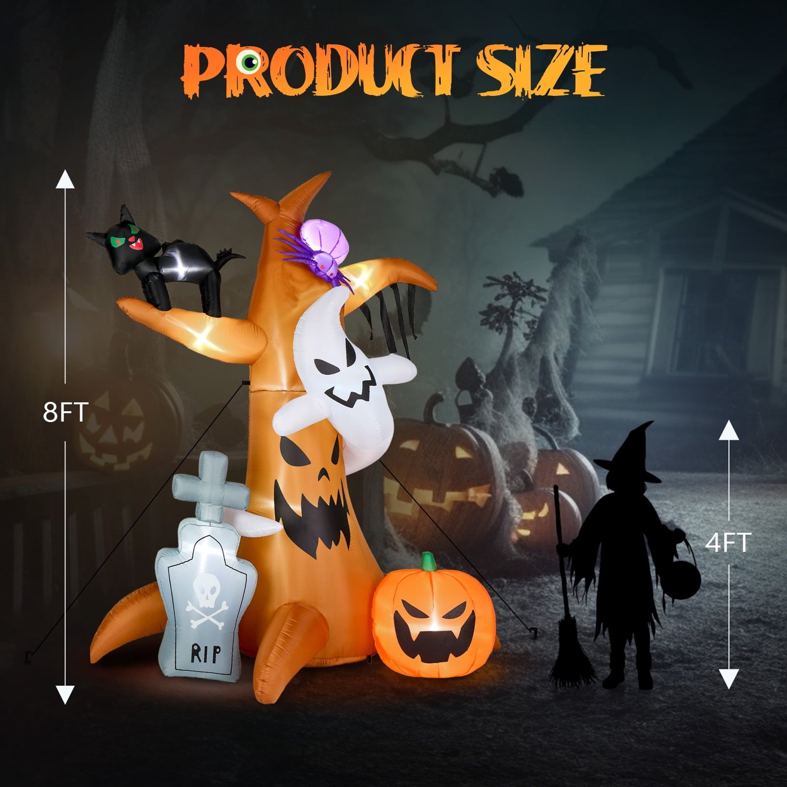 OverPatio 7.8' Halloween Inflatables Outdoor Halloween Decoration with 9pcs LED Lights